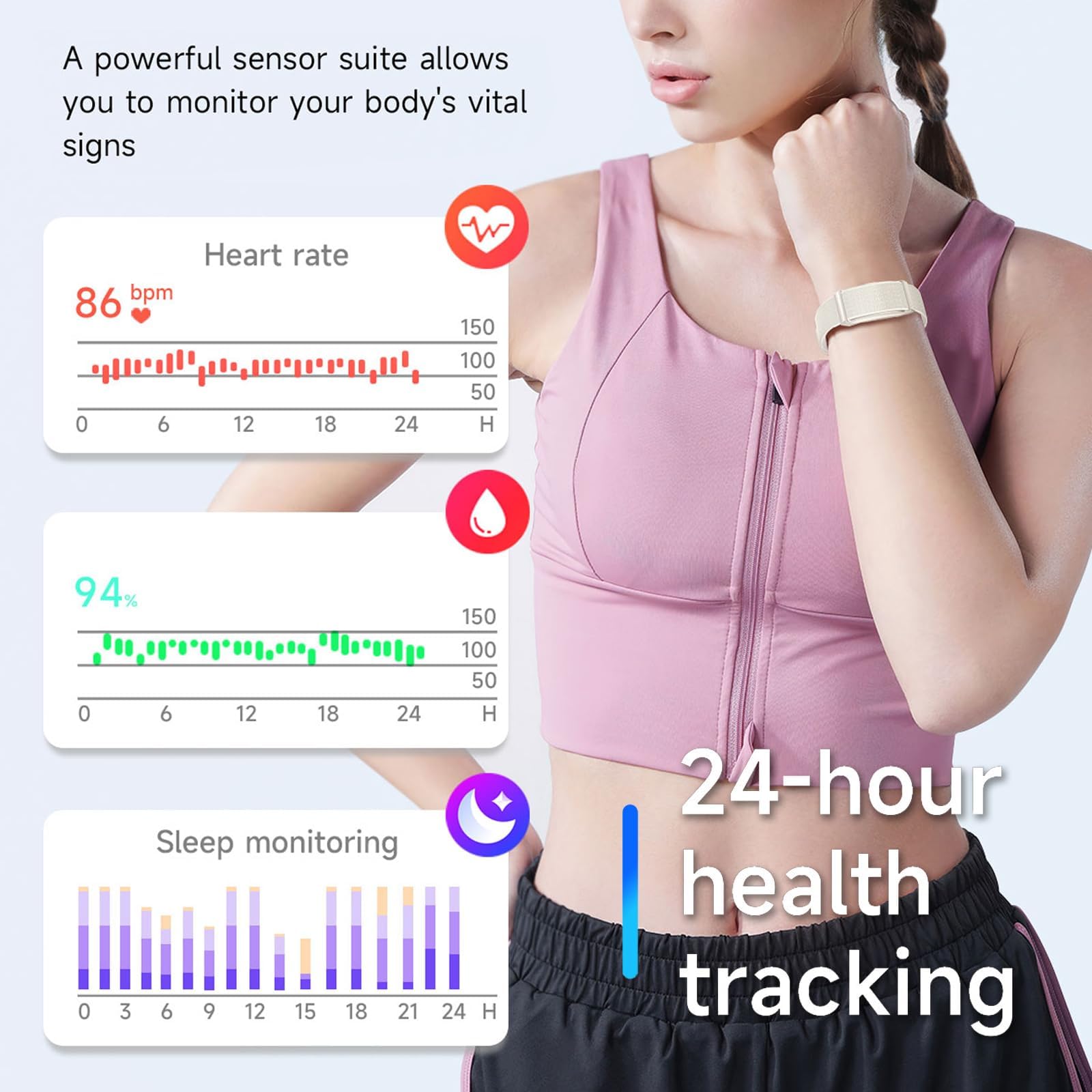 Smart Band Fitness Tracker Health Wristband contapassi contapassi | Monitoraggio del sonno, cardiofrequenzimetro, con contapassi, distanza, calorie, compatibile con telefoni Android e iOS