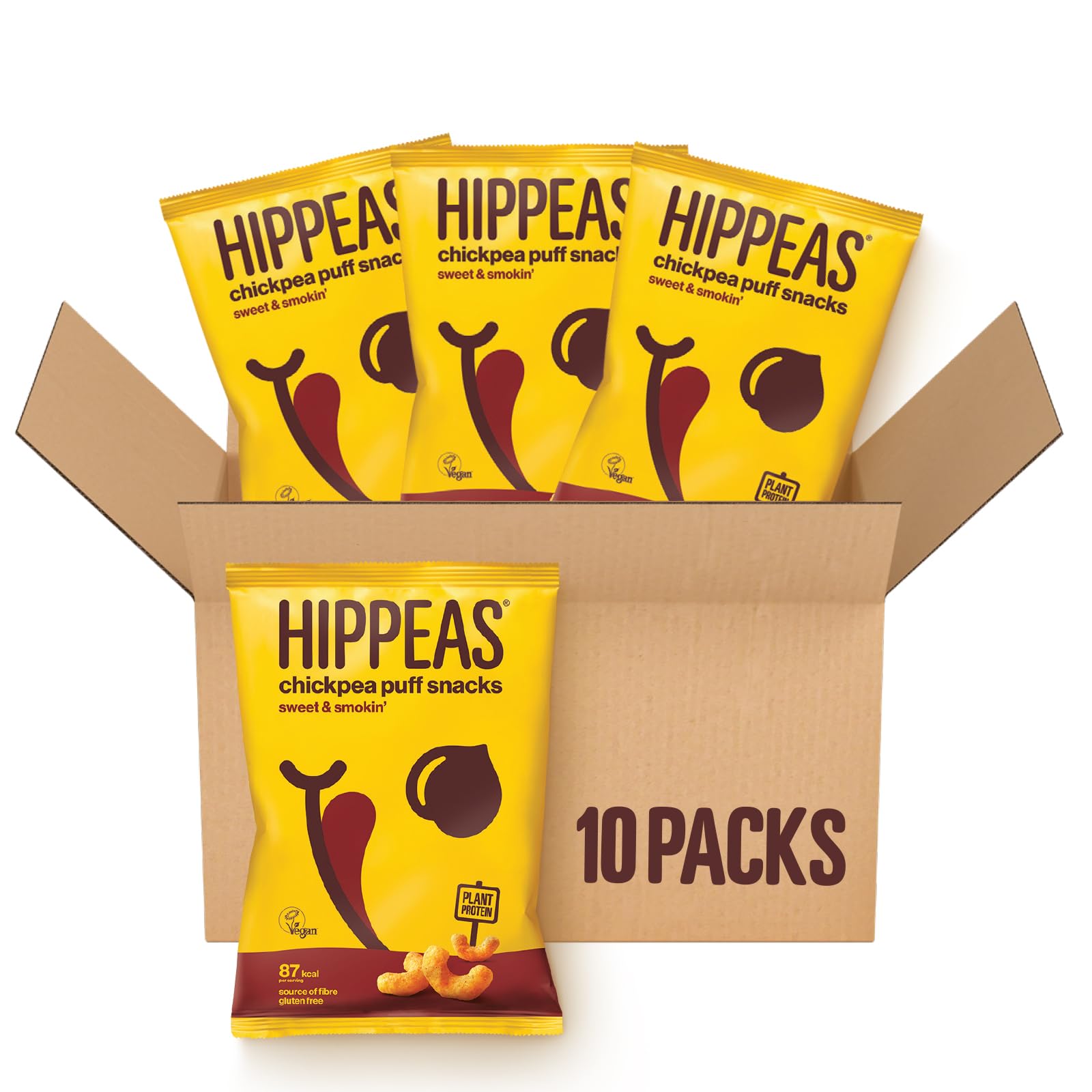 HIPPEAS Smoky Paprika Chickpea Puff Vegan Crisps | 10 x 78g Sharing Bags | Plant-Based, Source of Protein & Fibre | Free from Gluten & Artificial Flavours | Light & Crunchy - 91 calories per serving