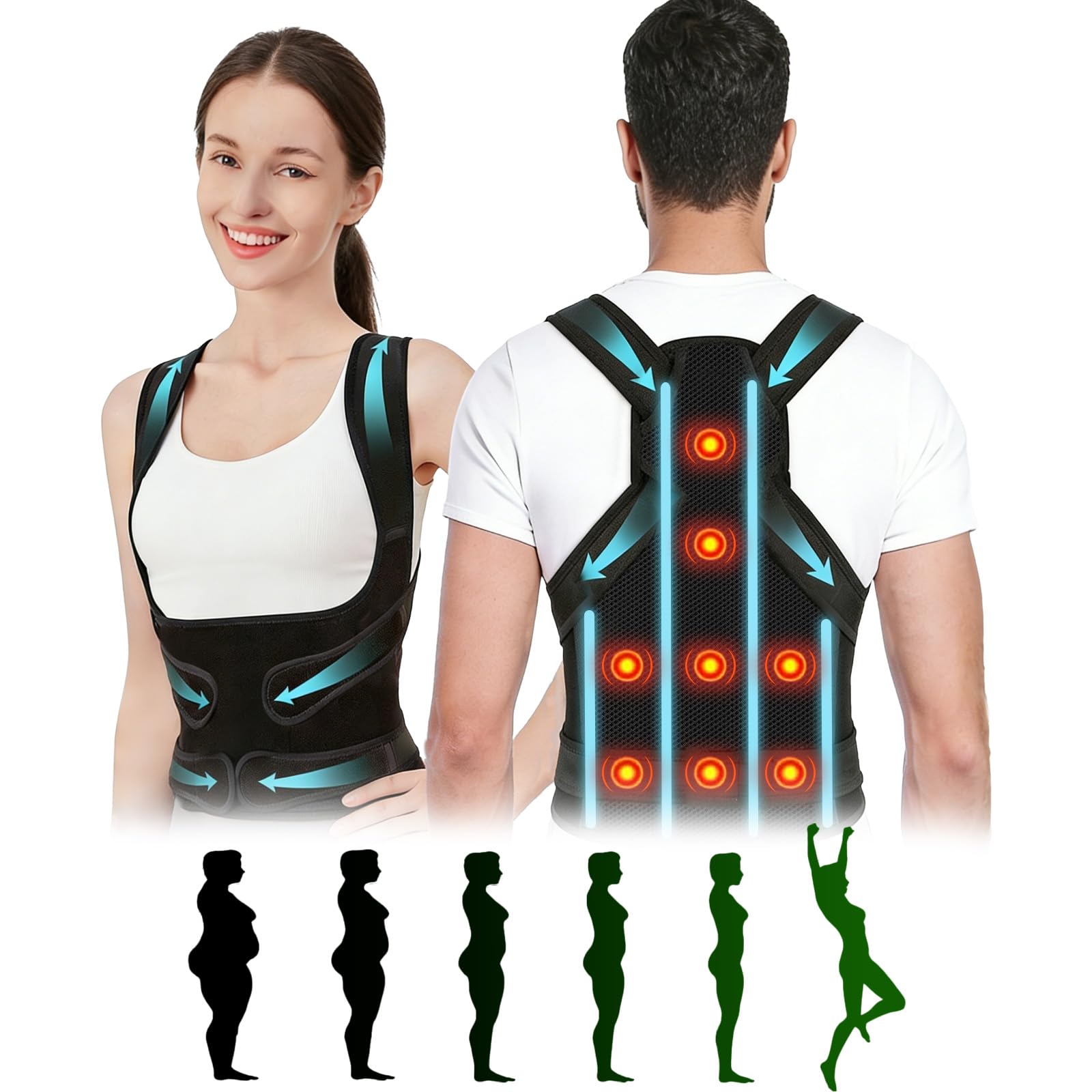 Correttore Posturale Spalle, 8 Magneti Fascia Lombare Supporto Schiena, Correzione Della Postura Della Colonna Vertebrale, Miglioramento del Fisico Donna Uomo