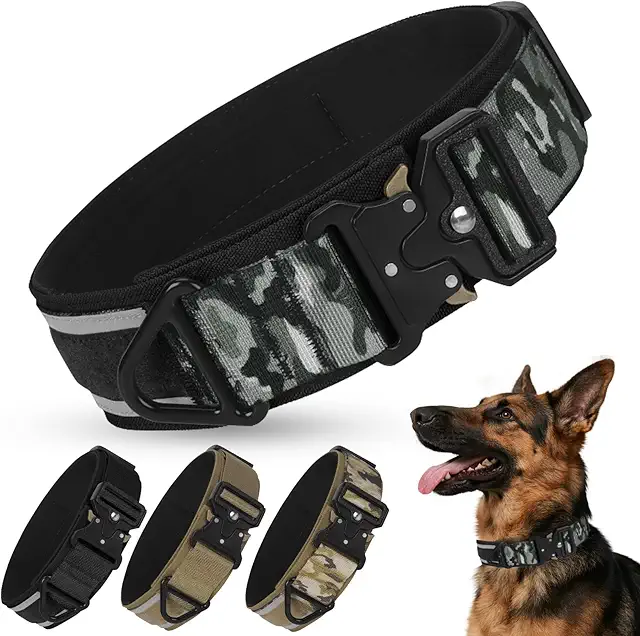 Breites taktisches Hundehalsband mit Reflektor, 5cm, für große Hunde