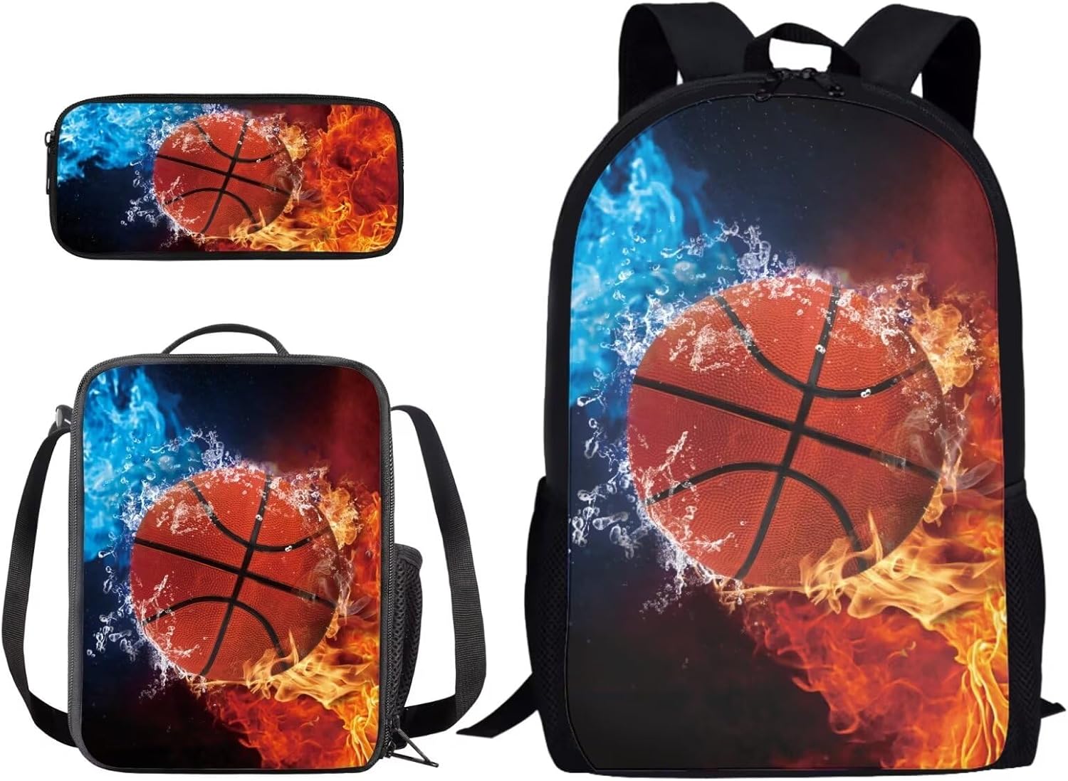 Splatter Soccer Ball Print Backpack Set for Boys Girls 17 Inch Travel Laptop Backpacks Book Bag with Lunch Bag Pencil Case Schoolbag Back-to-School Set for Student