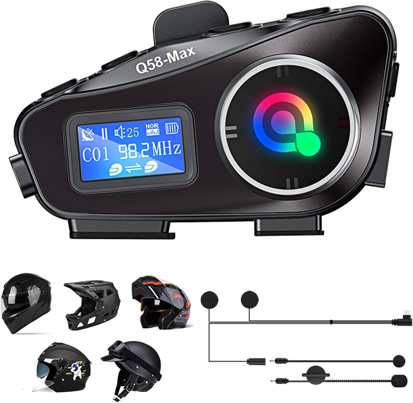 Motorcycle Intercom 2 Pack Helmet Bluetooth Headset with Mic IP65 Waterproof Noise Cancelling 500m Range Intercom Headphones with Microphone Helmet Motorcycle Hands-Free Communication System Universal