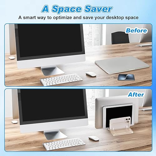 Miniatura 4 de Chunful Soporte vertical ajustable para computadora portátil, soporte de acrílico con 3 ranuras para laptop, base invisible para computadora