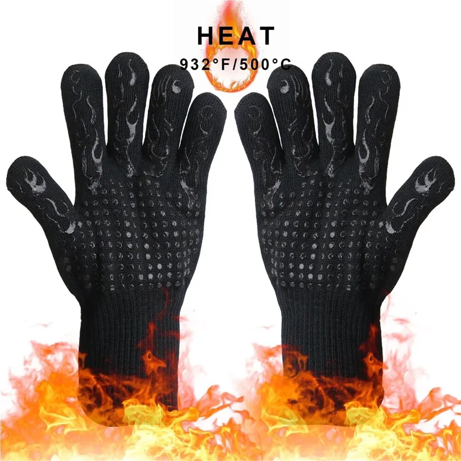 300–500 °C Grill-Feuerhandschuhe, flammhemmend, rutschfest, feuerfest, extrem hitzebeständig, Mikrowellen-Ofenhandschuhe, Ofenhandschuh für BBQ(Blue)