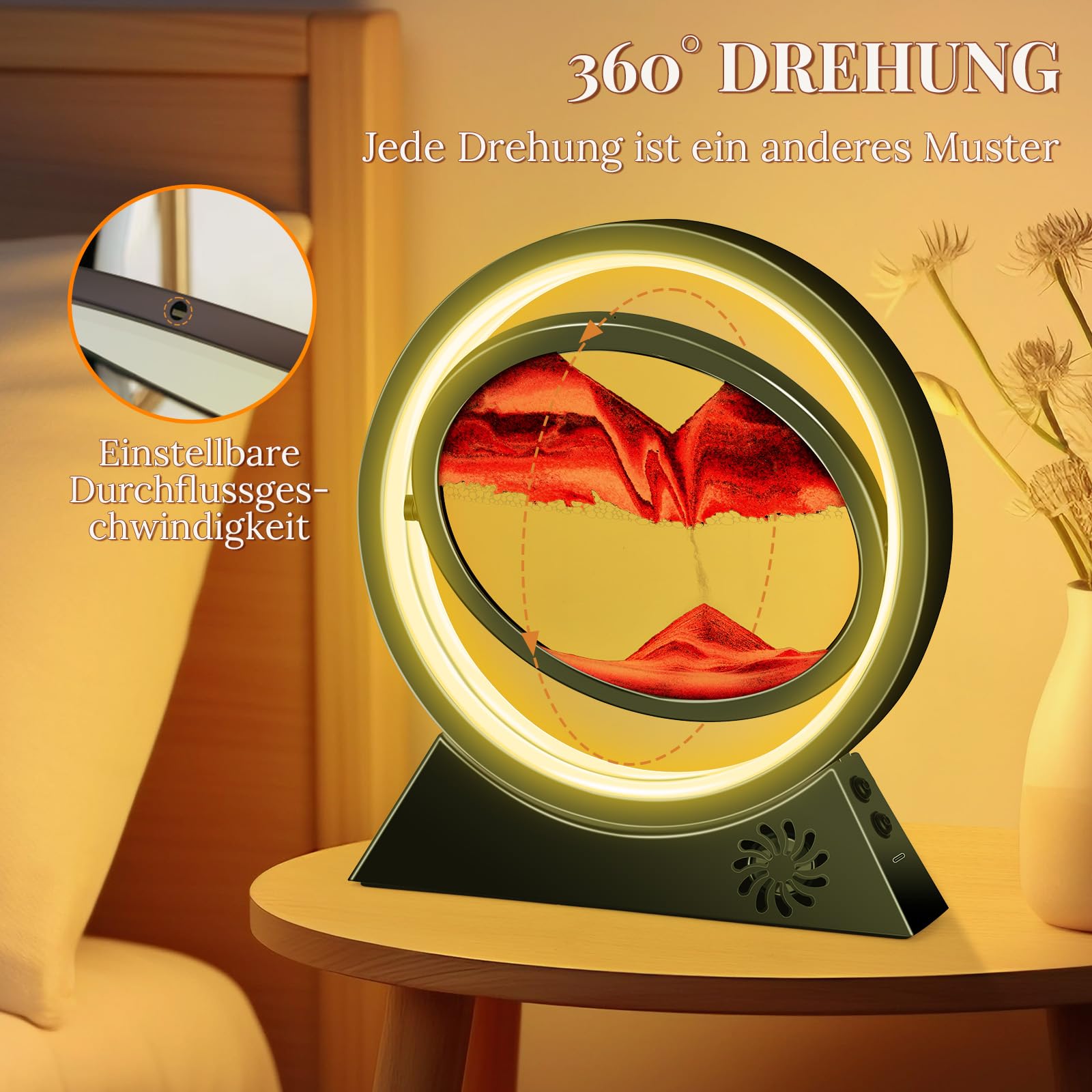 BuzzoXerex Zandschilderijen voor Roterend, Vloeiend Zandschilderij met LED- licht, Bluetooth-geschikt 10 Inch Bewegend Zandkunstwerk 3D Dynamisch Zandschilderij (Zwart-Rood