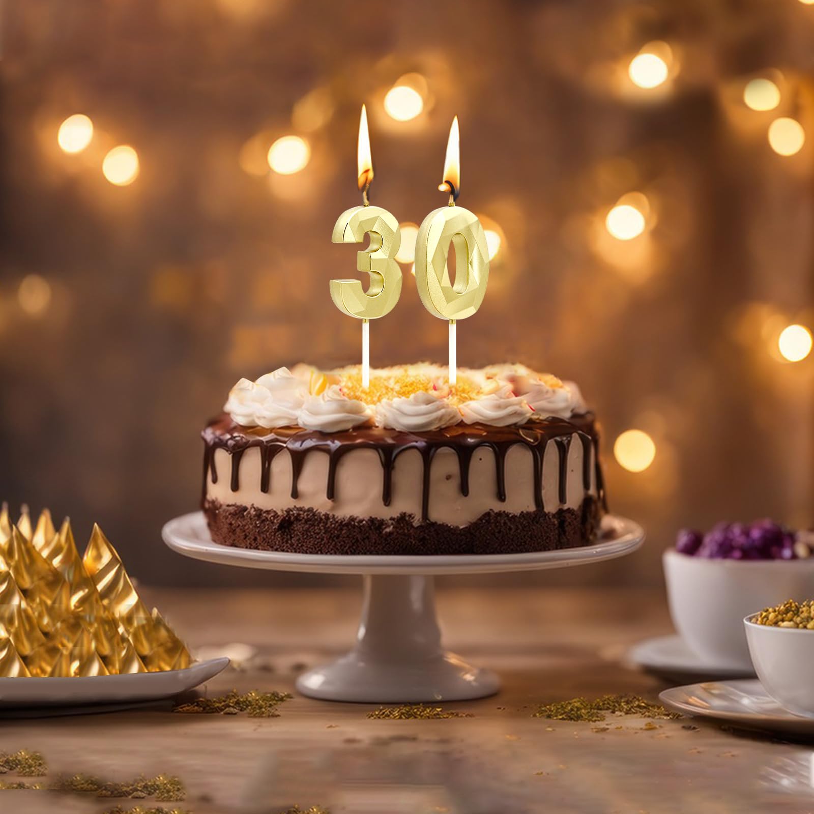 Bougies d'anniversaire Chiffres 3D Bougie Numéro 10 Dorées pour Gâteau