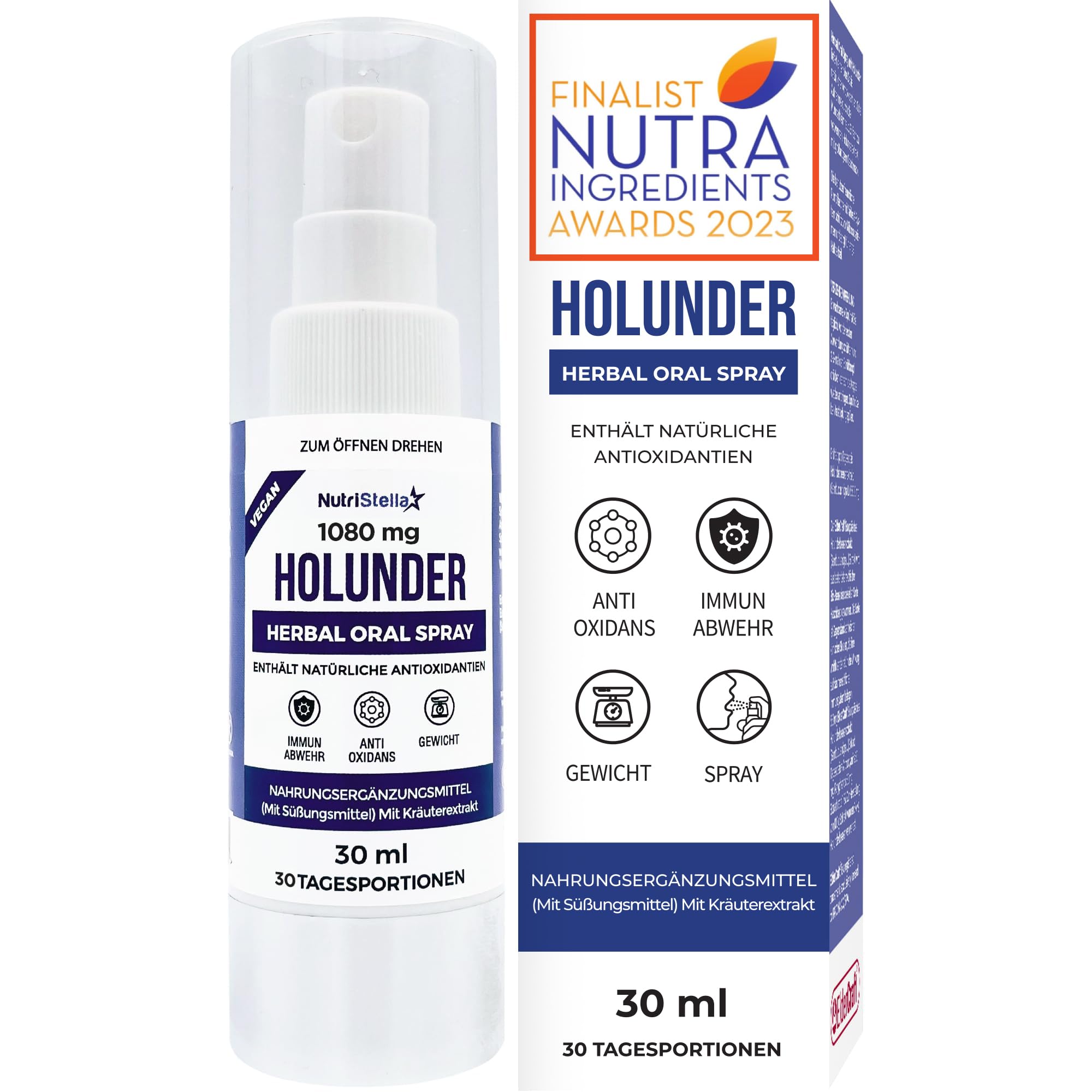 Immunsystem Booster - Premium Holunder Extrakt Spray - Hochdosiert - Potent Antioxidant - Immunität - 30 Tagesdosen - Finalist NutraIngredients Awards 2023 - Ohne Zucker - Ohne Glucosesirup