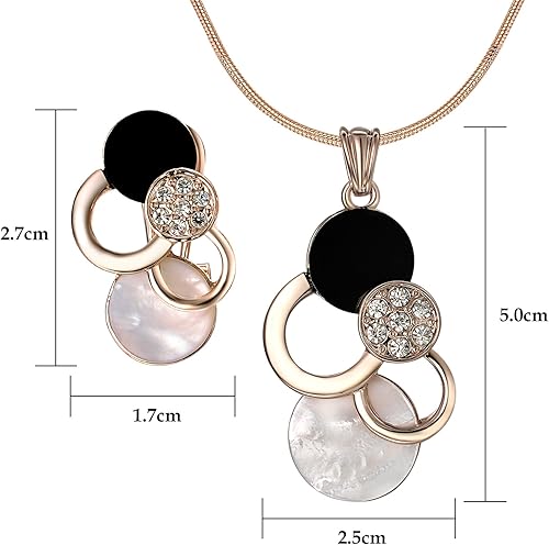 Miniatura 2 de Yoursfs White and Black Shell Pendant Necklace and Earrings Sets for Women 18K Rose Gold Plated Fashion Costume Jewellery Set for Wedding Dinner