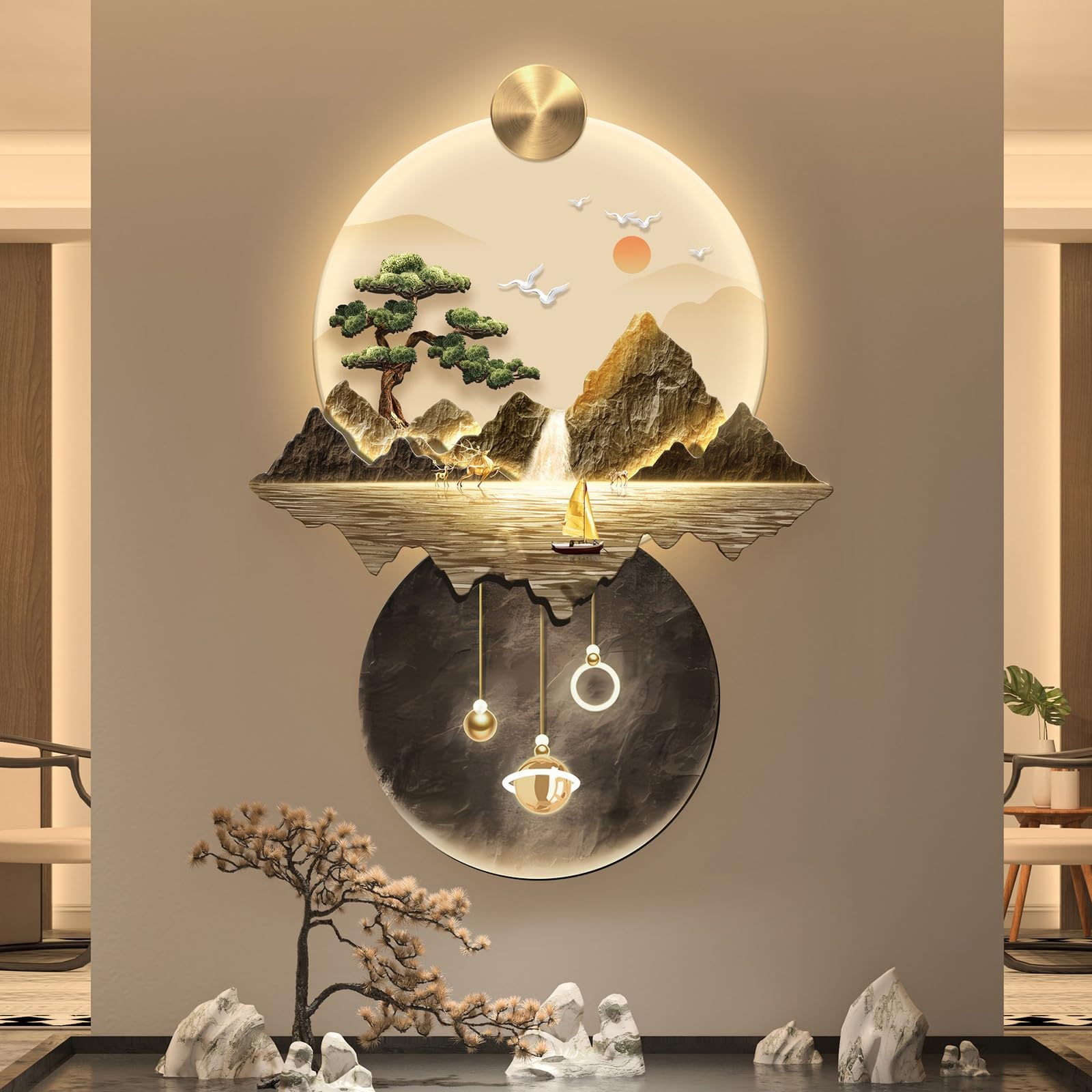 MAXXSWEETS Decoración de Pared 3D con Luces Led, Decoración del Hogar, Lámpara de Decoración de Cuadros Colgantes, para Sala de Estar, Entrada, Pasillo