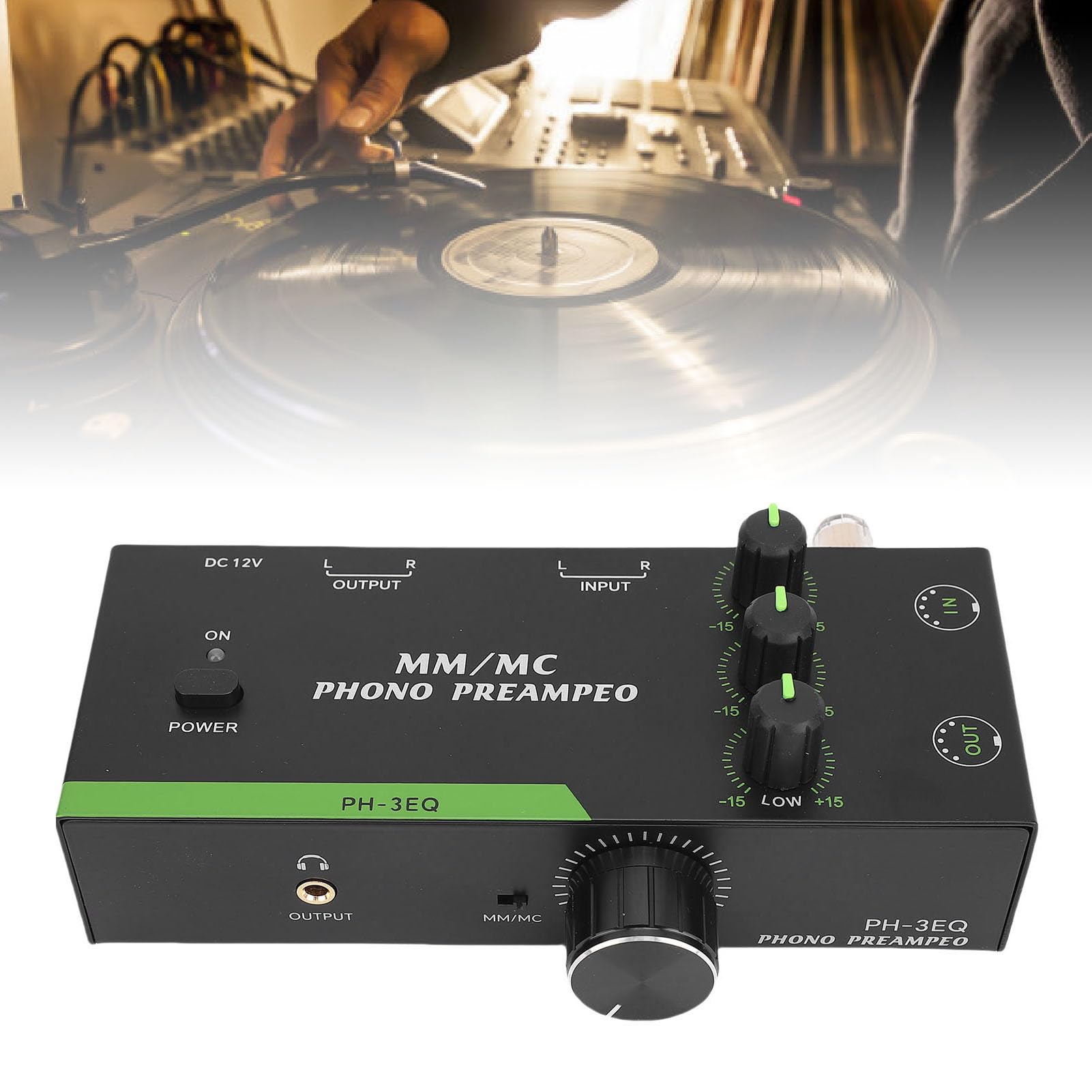 Yosoo Health Gear Preamplificatore Fono Mm MC, con Uscita XLR a 5 Pin e 3,5 Mm, Mini Preamplificatore Fonografico Stereo per Giradischi, Equalizzatore HiFi a 3 Bande per Altoparla (Spina europea)