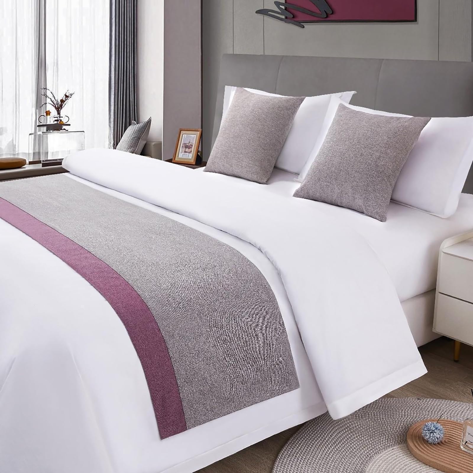 VNVFJKLO bed runner, Bicolor Splicing Bed Runner King Scarves Cotton Hemp Bedspread Bedding Decorative End Scarf For Double Single Hotel Home Guestroom(K,50 * 240cm for 180cm Bed)
