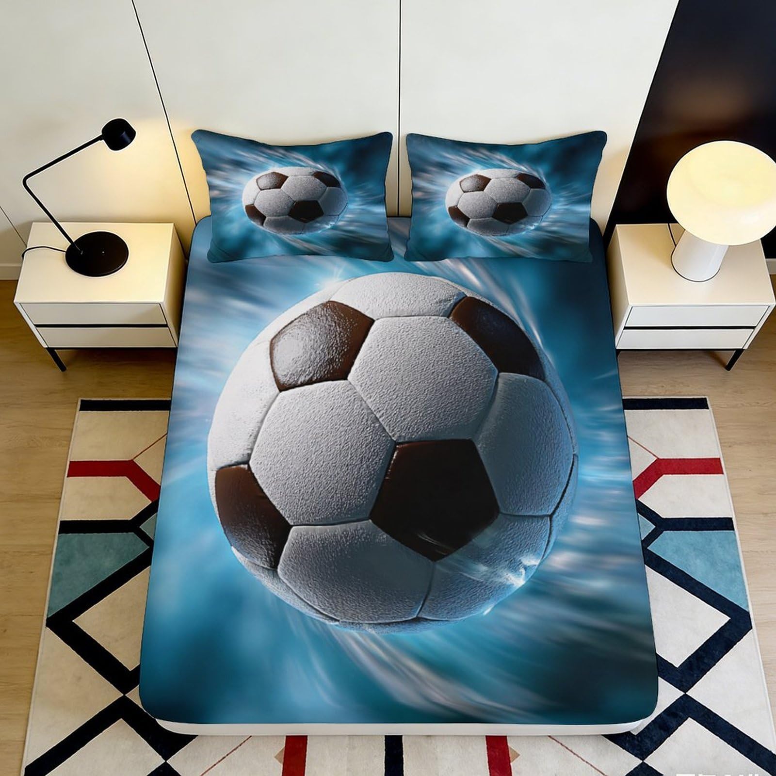 Jqzkxnhpbr Style-2 3D Printed Football Stadium Fitted Sheet Microfiber Soft Breathable Soccer Ball Bed Cover For Bedroom Guest Room Decor 90X200x25cm