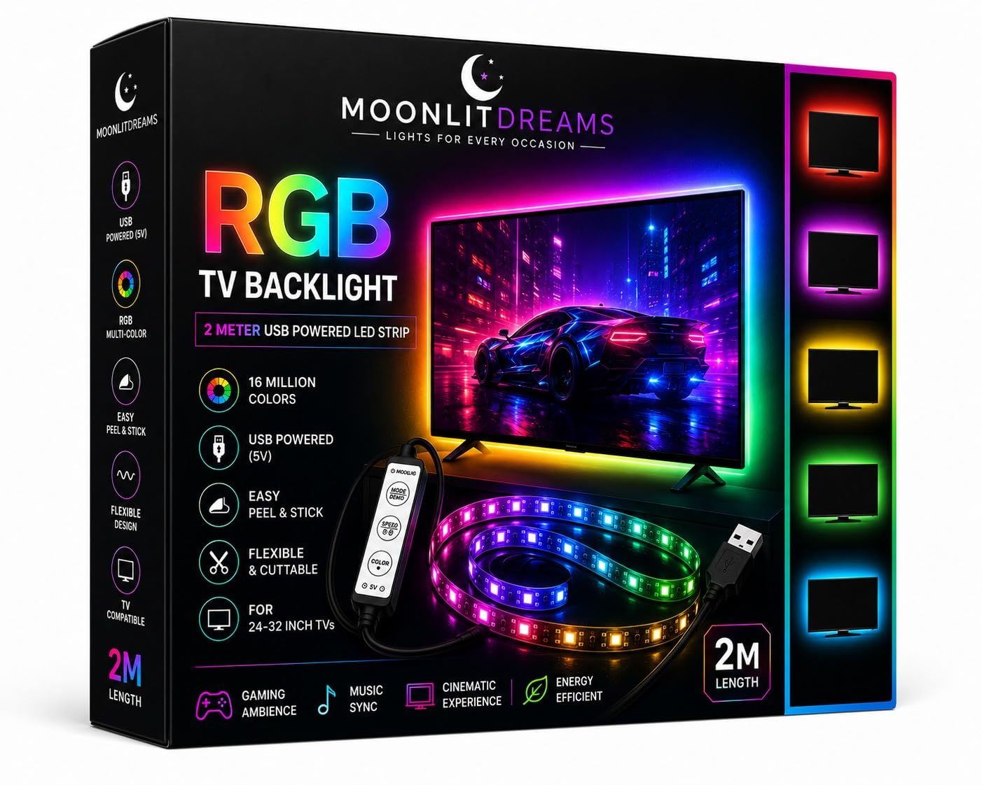 Buy MoonlitDreams RGB LED Strip Light for TV Backlight, USB