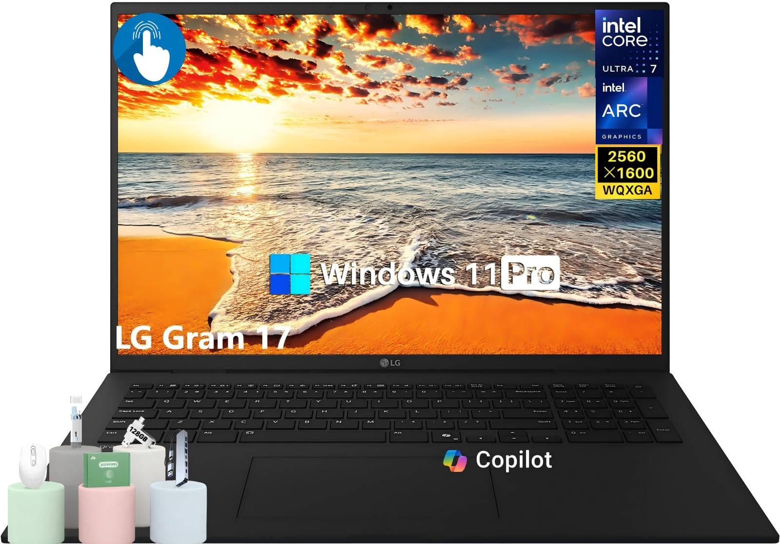 Gram 17 Business Laptop, 17 inch WQXGA Touchscreen, Intel Core Ultra 7 258V, AI Boost (47 NPU Tops), 32 GB LPDDR5X, 1 TB SSD, Intel Arc Graphics, Copilot+ PC, Backlit KB, Wi-Fi 7, Windows 11 Pro