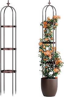 Idzo Trellis for Climbing Plants Outdoor, Garden Trellis Steel, Obelisk Design Hammer Stone Coated, 2025 Bronze Color, Vertical Support for Climbing Plants, Decorative for Outdoor & Indoor Use