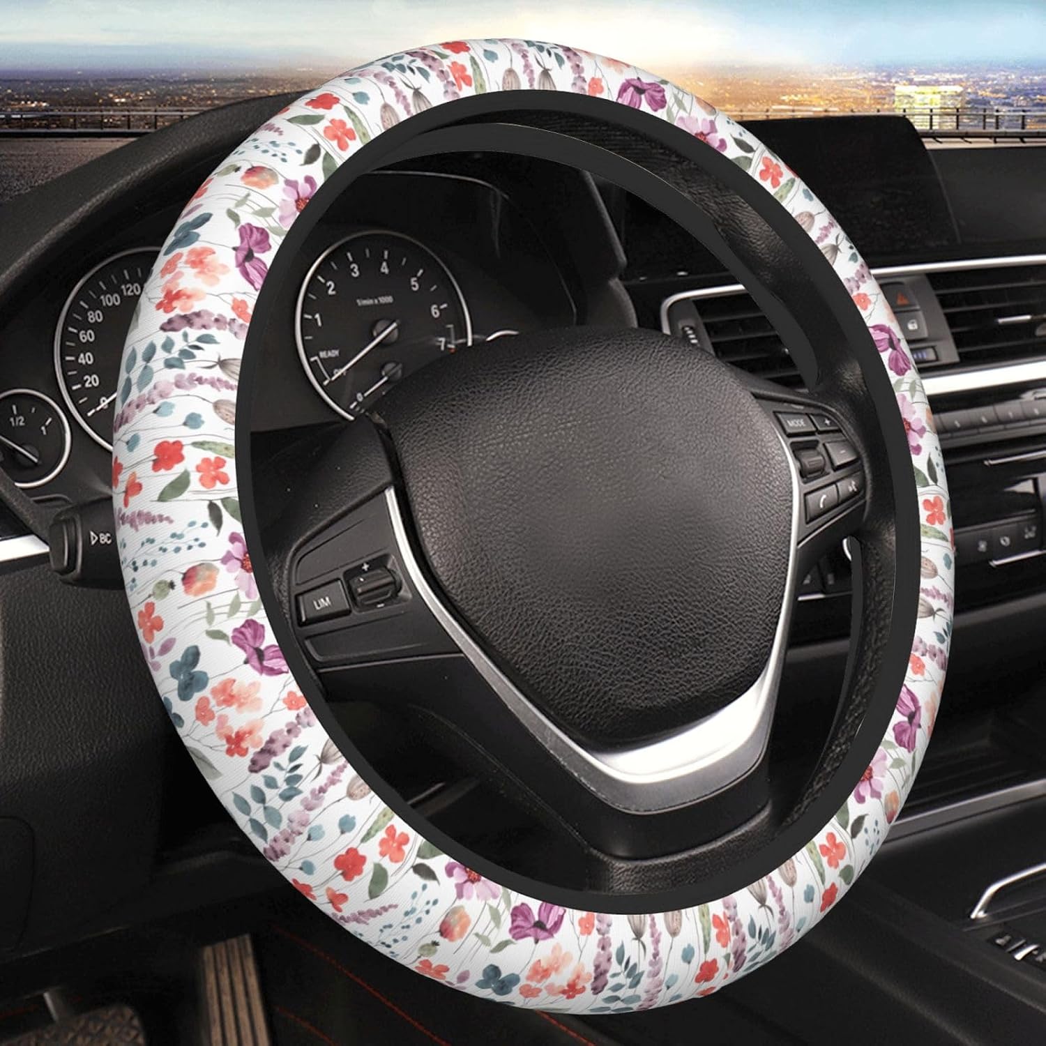 Nature Flowers Universal 15 Inch Car Steering Wheel Cover for Men Women