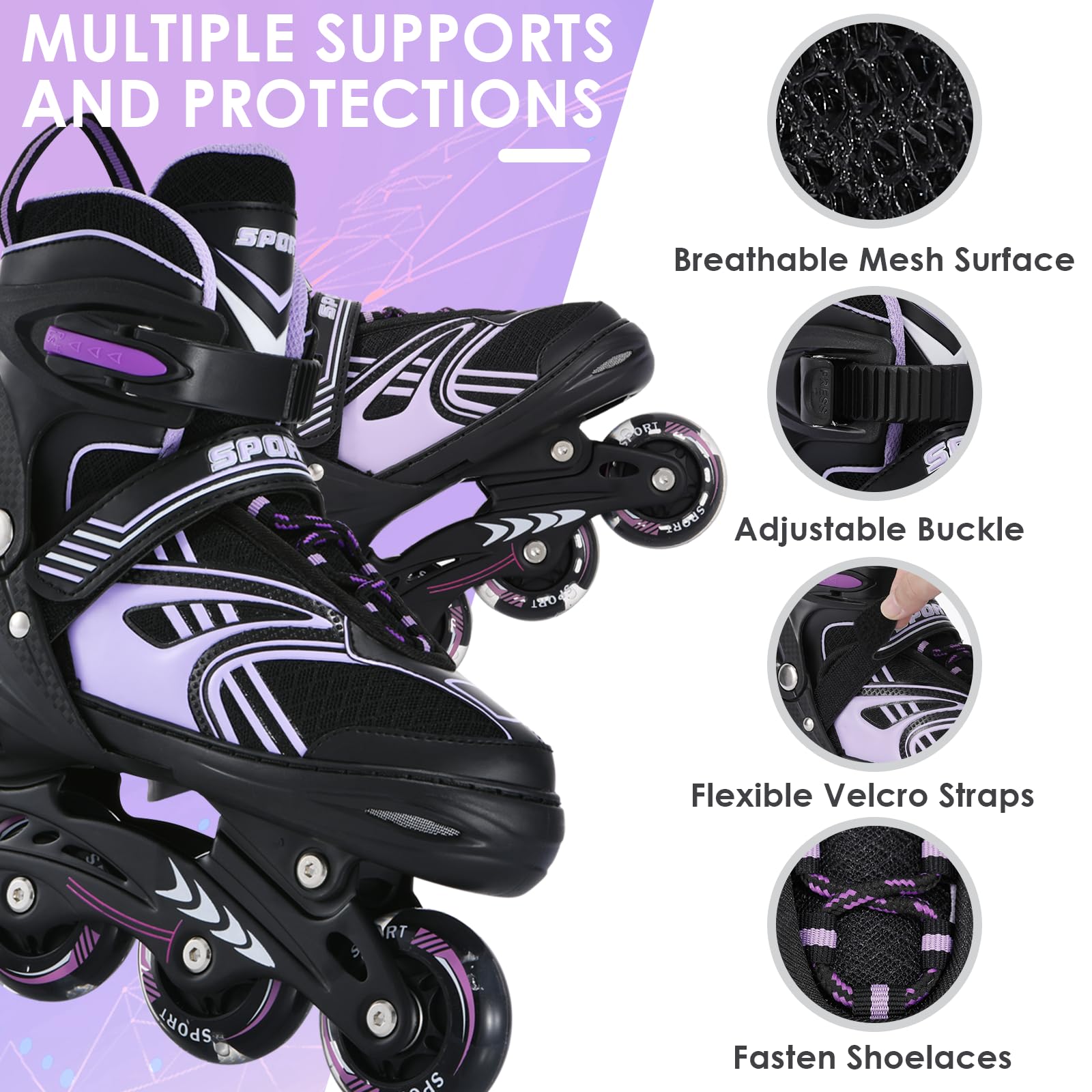 TOMSHOO Pattini in linea Pattini a Rotelle Regolabili 4 Misure, Ruote a LED, Pattini in linea Bambina, Bambini, Ragazzi, Ragazze