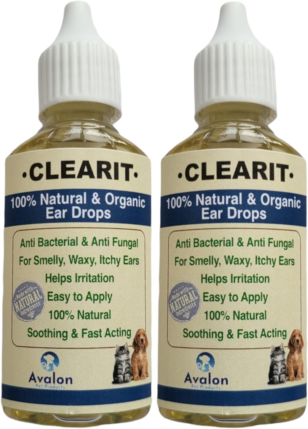 APP Clearit Dog/Cat Super Effective Advanced Ear Drops 2 X 30ml Check our Reviews For Itchy Waxy Smelly Ears 100% Natural & Organic