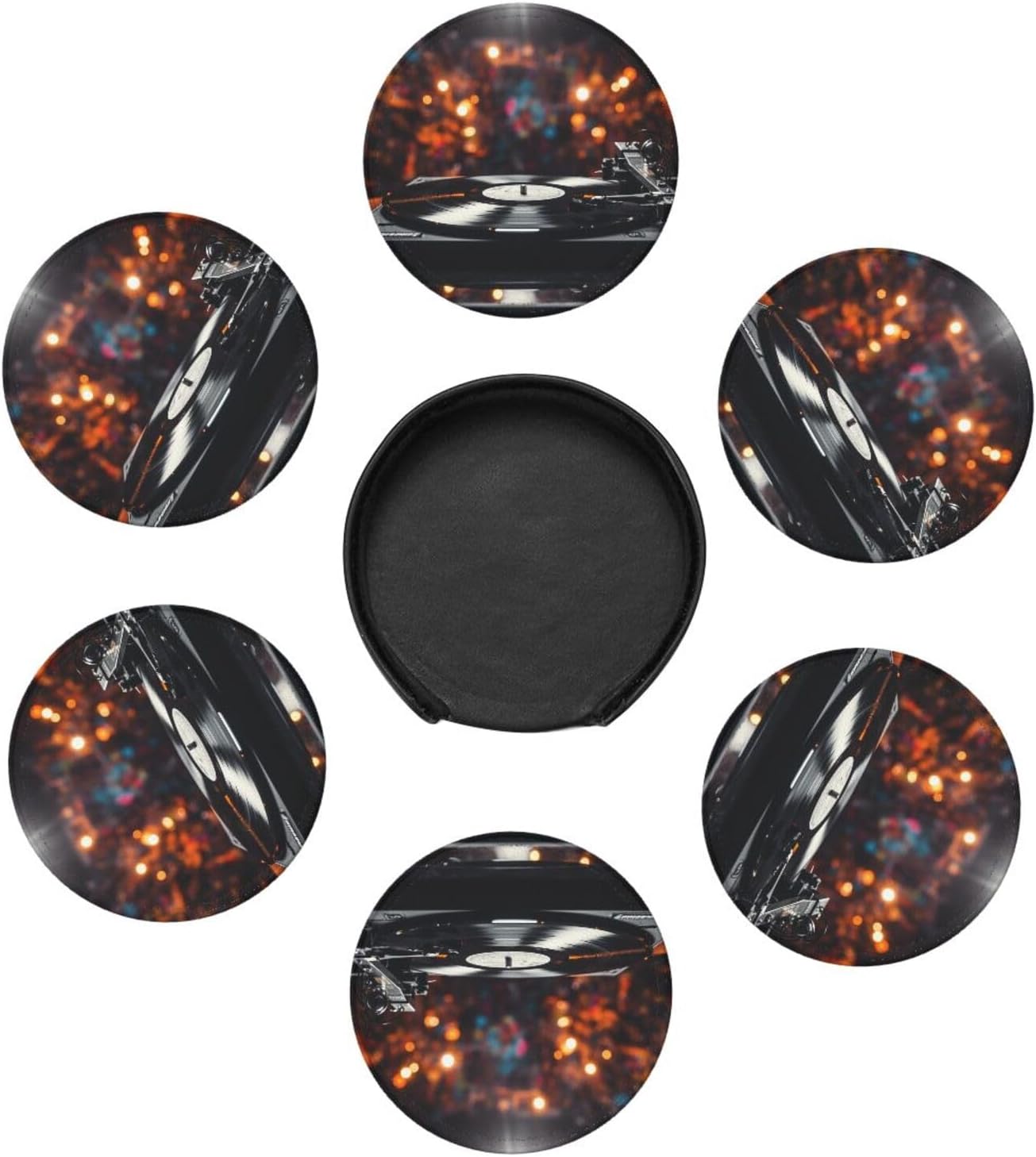 Leather Coasters with Holder, Music Album Frame Coaster for Drinks Non-Slip Waterproof Drink Coaster Set of 6 Heat Resistant Absorbent Cup Mat Funny Coasters for Housewarming Gifts image 5