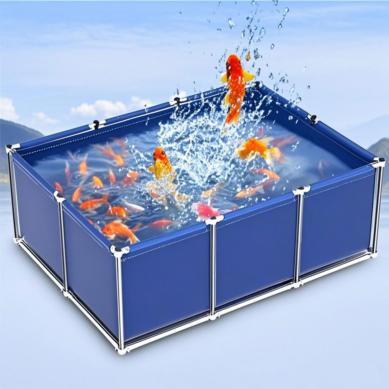 Large Framed Rectangular Swimming Pool, Above Ground Steel Frame Outdoor Garden Pool for Families & Kids, Easy Assembly, Durable Metal Frame, Includes Repair Patch