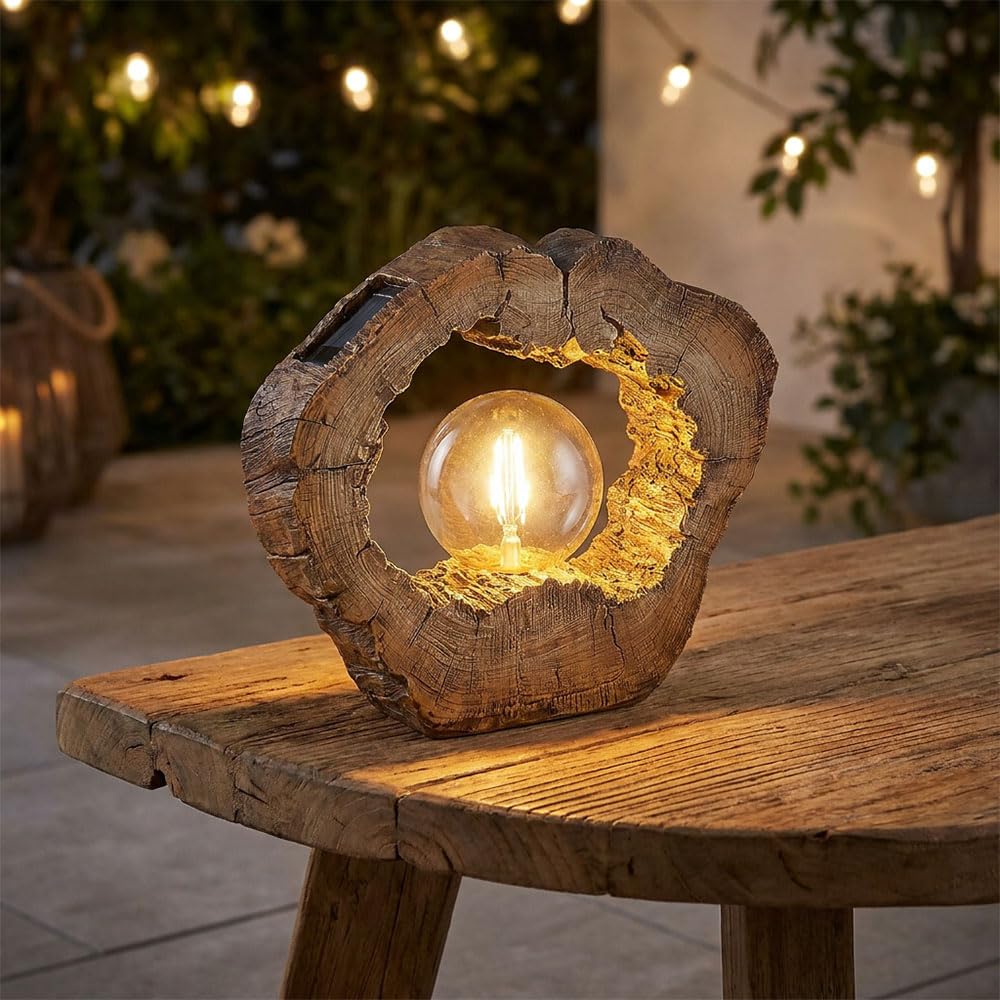Solarlampe Outdoor Garten Solarleuchte LED Solar Außenlampe Gartendeko Baumscheibe Holzoptik braun, Kunststoff, 1x LED warmweiß, LxBxH 30,5x8,5x25,5 cm,2er Set