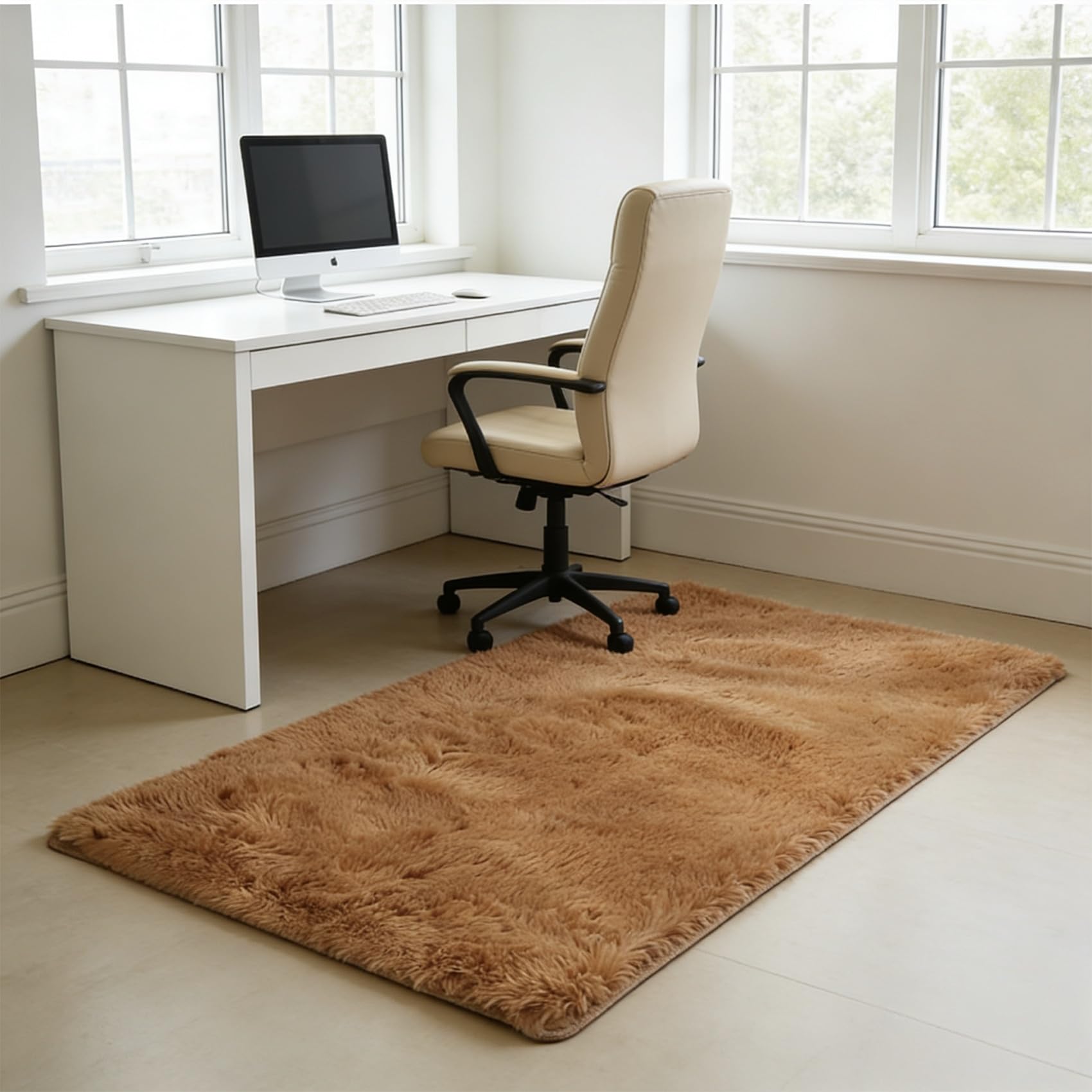 Tapis moelleux haut de gamme marron 88 x 60 cm à poils longs élégants