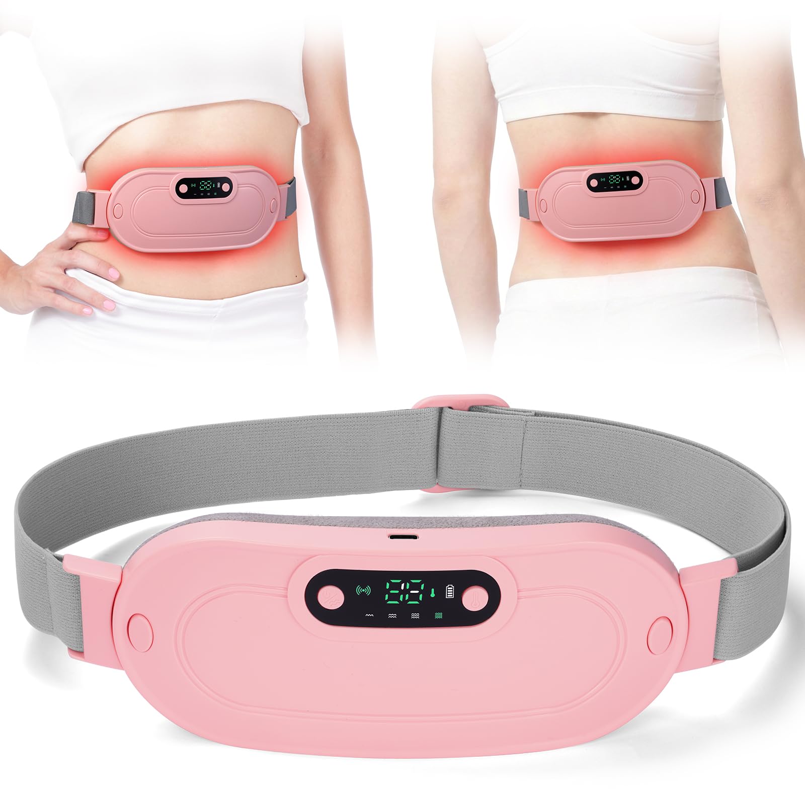 HOTUT Almohadilla Térmica Menstrual,Cinturón de Calentamiento Eléctrico USB,Menstrual-Almohadilla con 3 Niveles de Calor y 4 Modos de Masaje,Inalámbrico Almohadilla de Calefacción Para Mujeres Rose