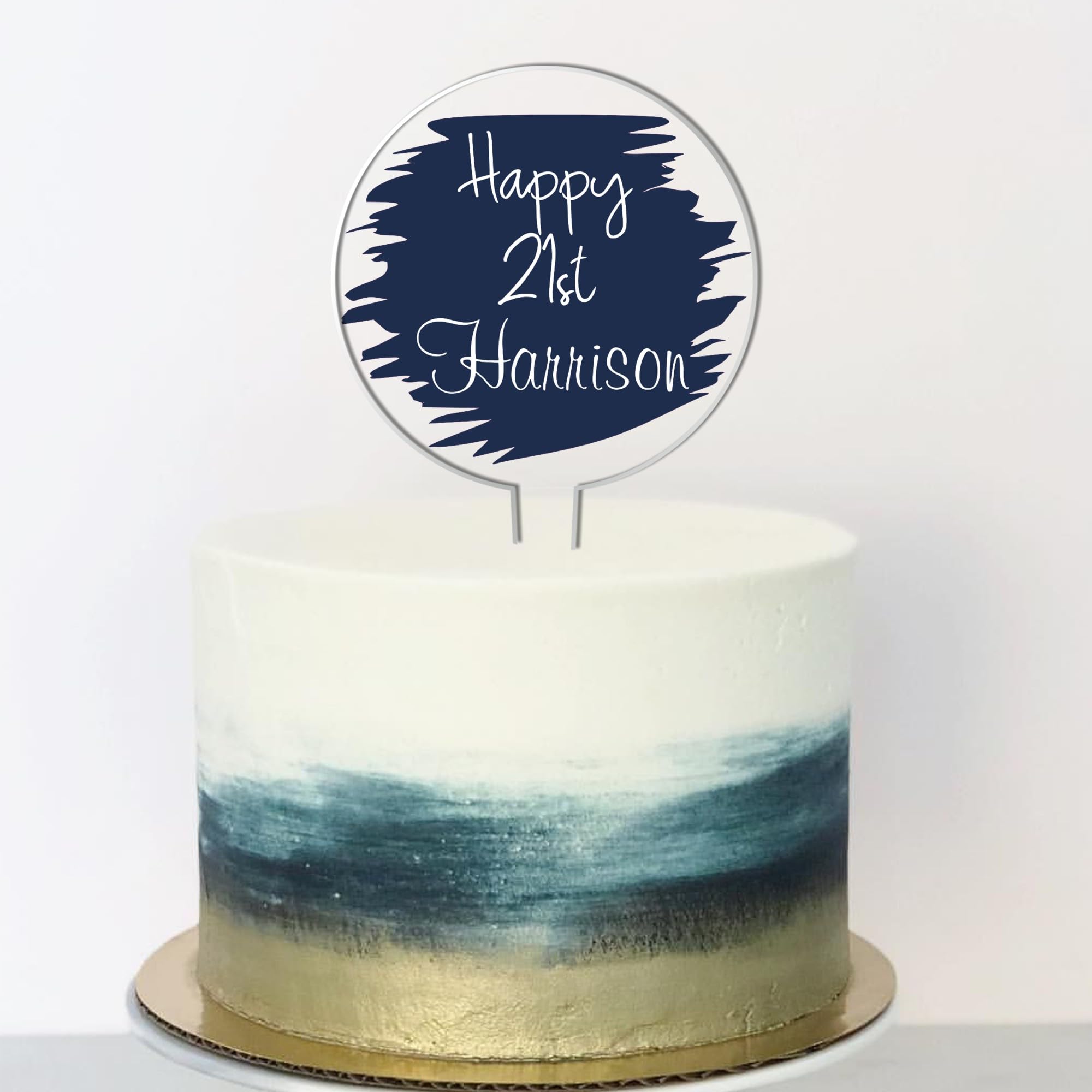 Personalised Happy Birthday Acrylic Cake Topper for All Celebrations - Custom Name and Age with 10 Vibrant Colours (Blue)