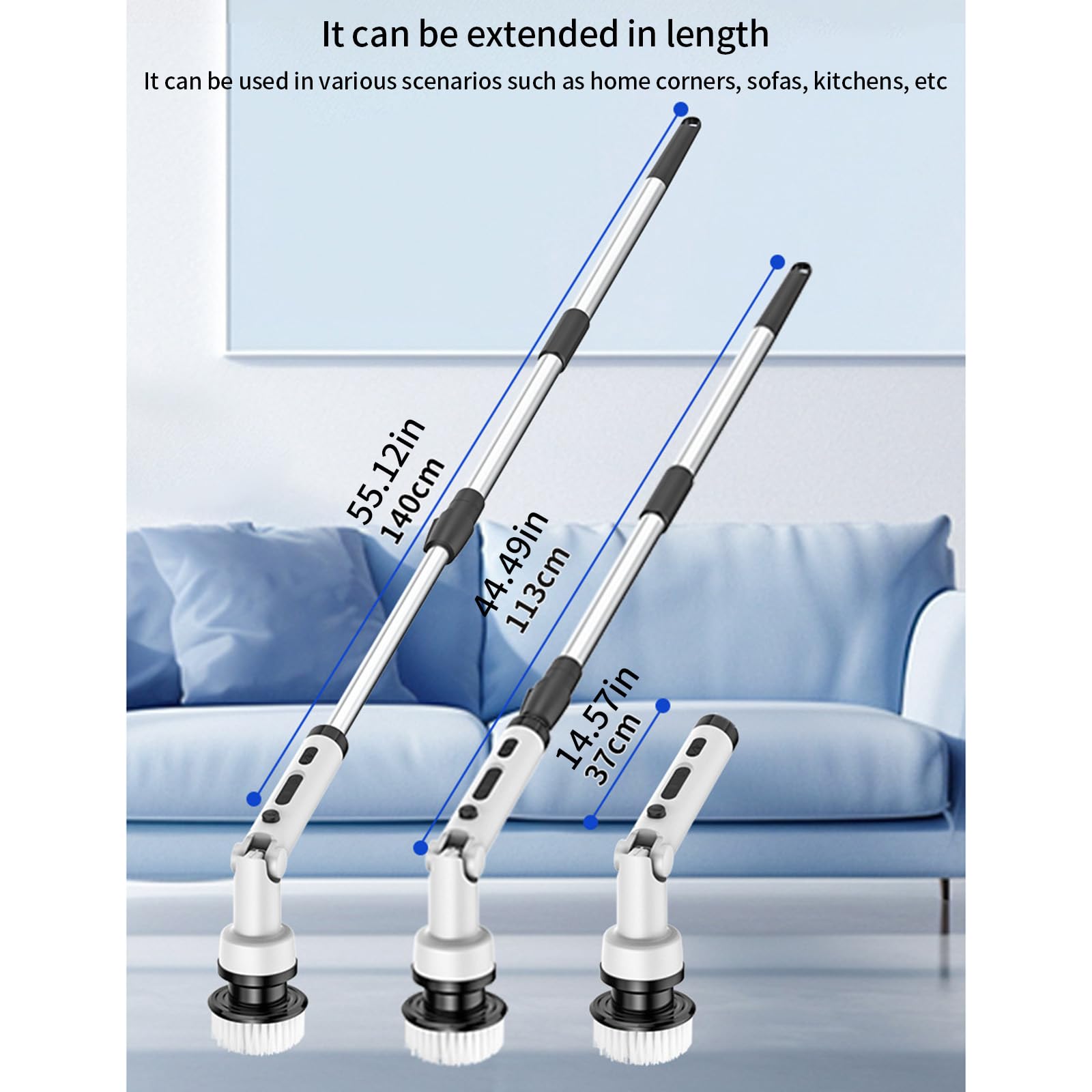 Brosse de Nettoyage électrique sans Fil, avec poignée réglable et 9 têtes de Brosse pour diverses Surfaces, Nettoyeur de