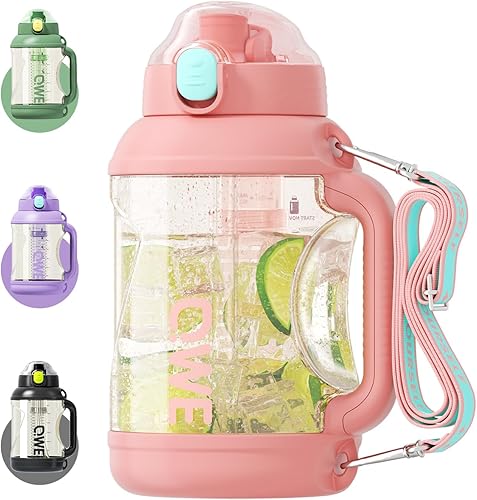 QWE Botella de agua grande de gimnasio para mujer con tapas y popotes y asa, 54 onzas, resistente al calor, reutilizable, sin bisfenol A, botella de