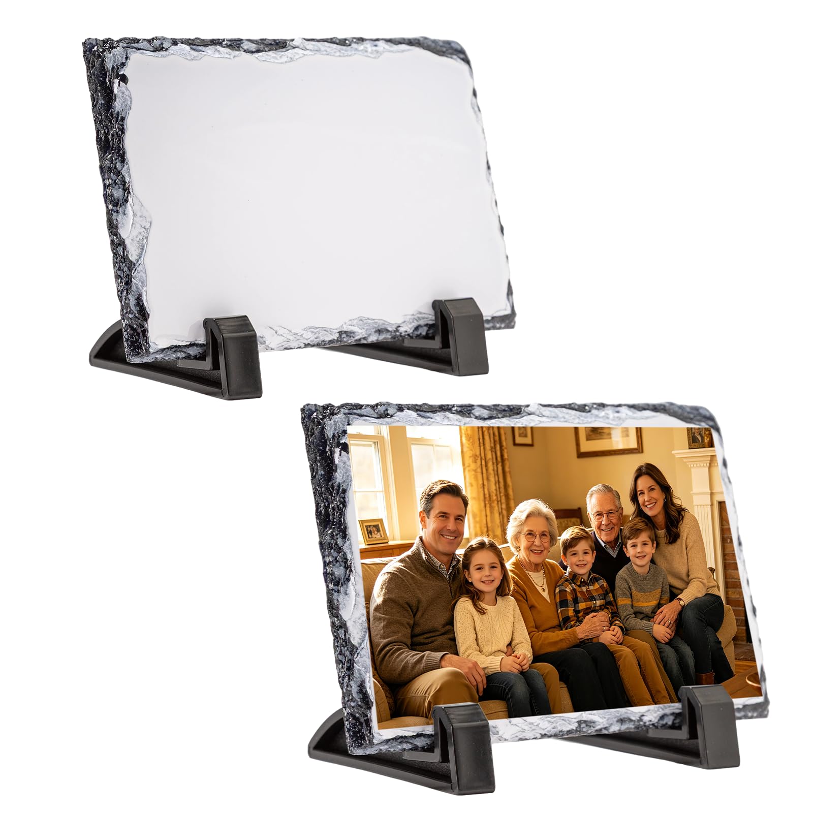 2 Pack Slate Sublimation Blanks 10x15cm - Personalised Photo Frame Plaque for Heat Press, DIY Memorial, Pet Tribute Gift, Stone Slate for Thermal Transfer with Stand
