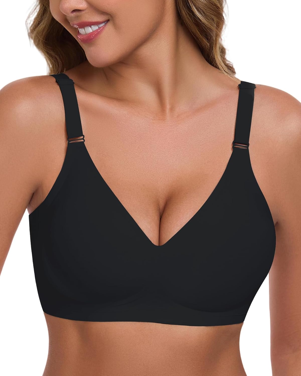 Vlozhvo Wireless Push Up Seamless Tshirt Bra No Show Padded Wirefree Full Coverage Comfortable Bras with Support and Lift