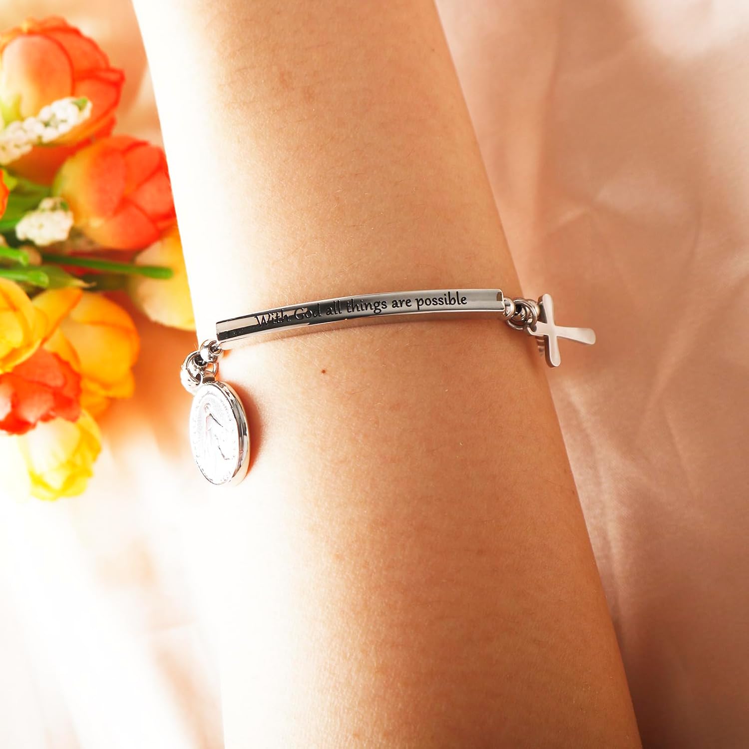 DS Inspirational Bracelet for Women Christian Engraved Bibler Verse Cross Butterfly Daisies Charm Bracelet, Exquisite Stainless Steel Jewelry Daughter Best Friend Bestie - Image 6