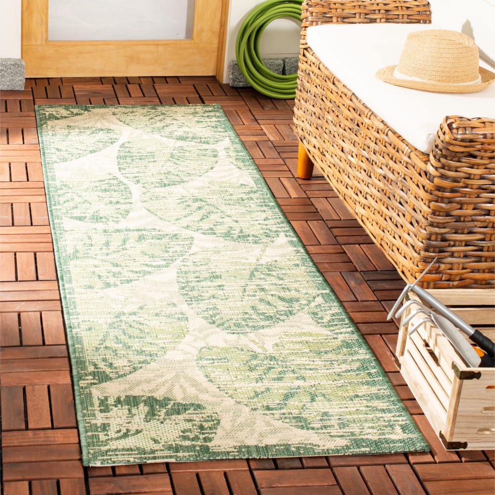 SAFAVIEH Washable Rug Outdoor Courtyard Collection - 2'3" x 6'7" Runner, Beige & Green, Non-Shedding & Easy Cleaning, Ideal for Patio, Entryway,