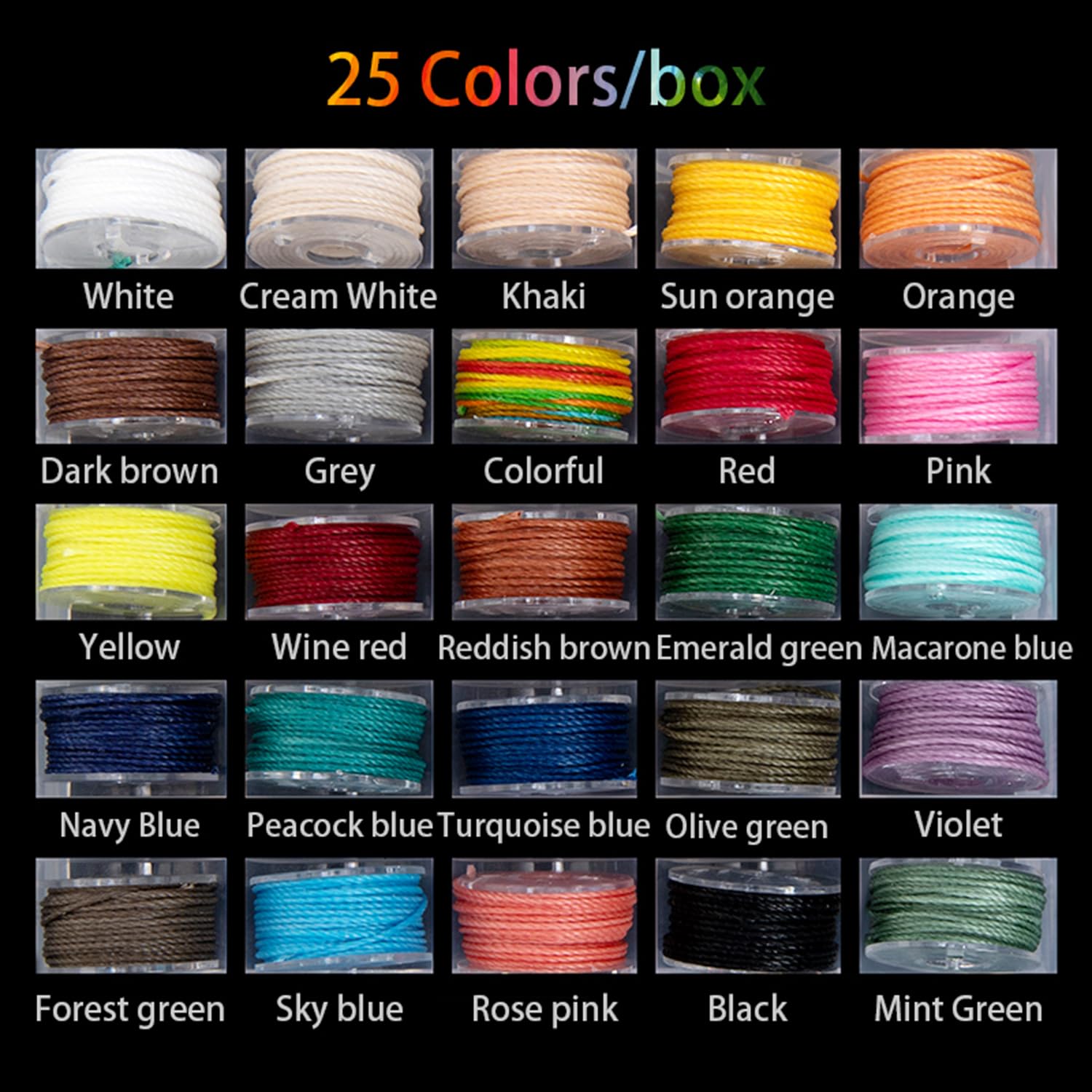 WUTA Punteruolo da cucito avanzato, kit di riparazione per pelle con filo cerato di alta qualità in 25 colori, punteruolo portatile per cucito per lavori di riparazione fai da te (0,65 mm)