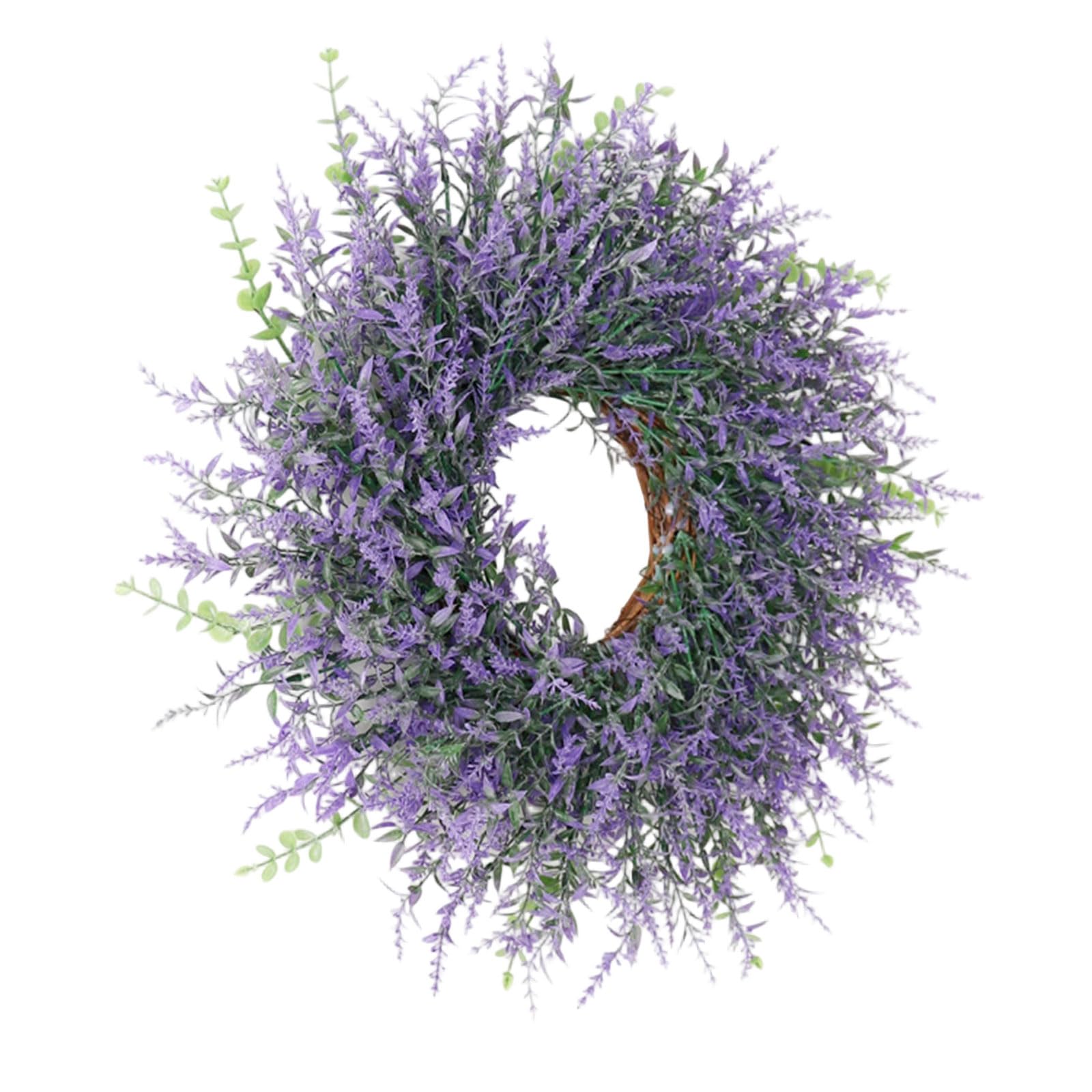 Kalttoy Artificial Lavender Flower Wreath Realistic Flower Wreath with Vine for Front Door Hallway and Garden Display Fraudulent Lavender