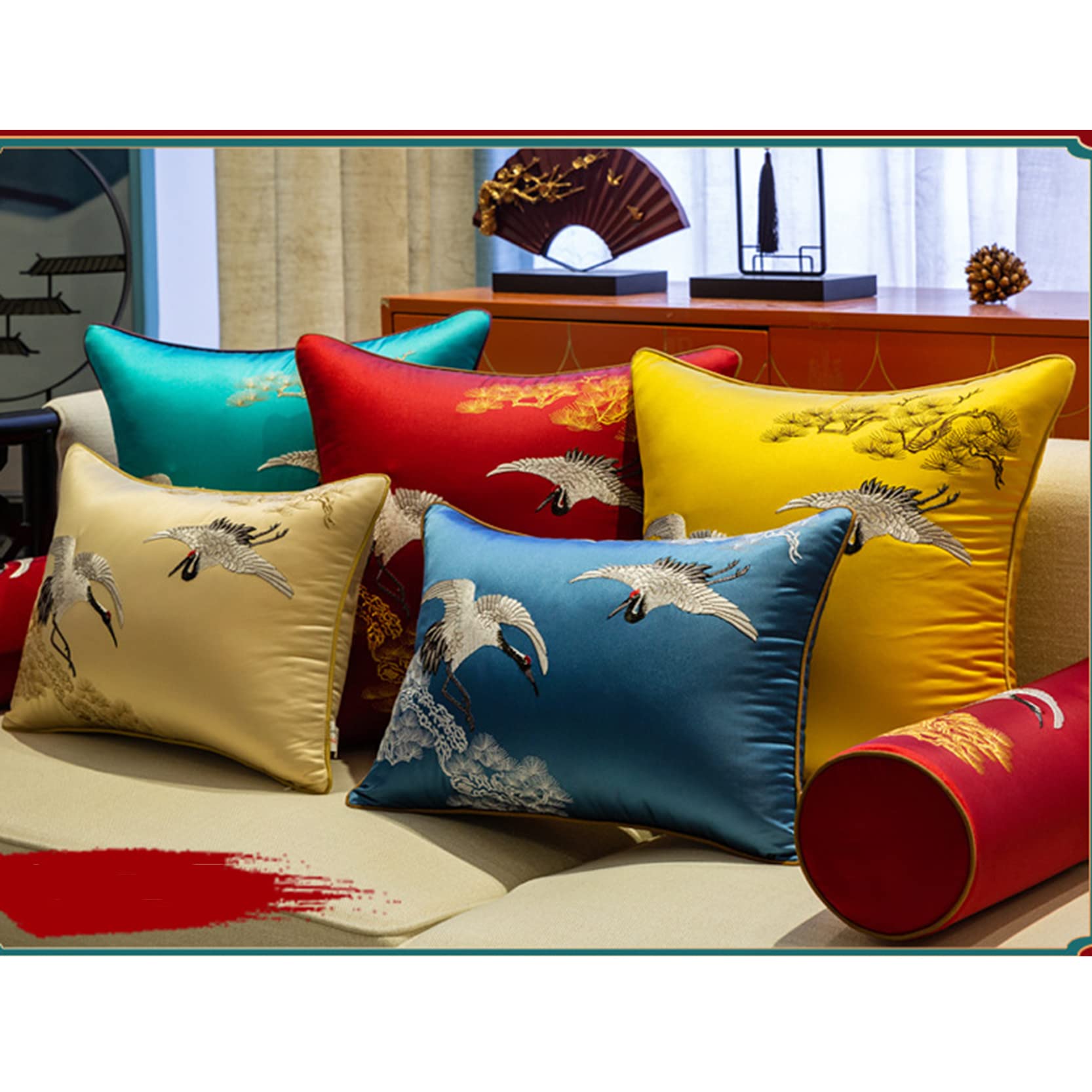 Juego de 2 fundas de cojín de satén decorativas, bordadas, fundas de almohada cuadradas, suaves y transpirables con cierre de cremallera, para sofá, sala de estar, azul lago, 40 x 60 cm