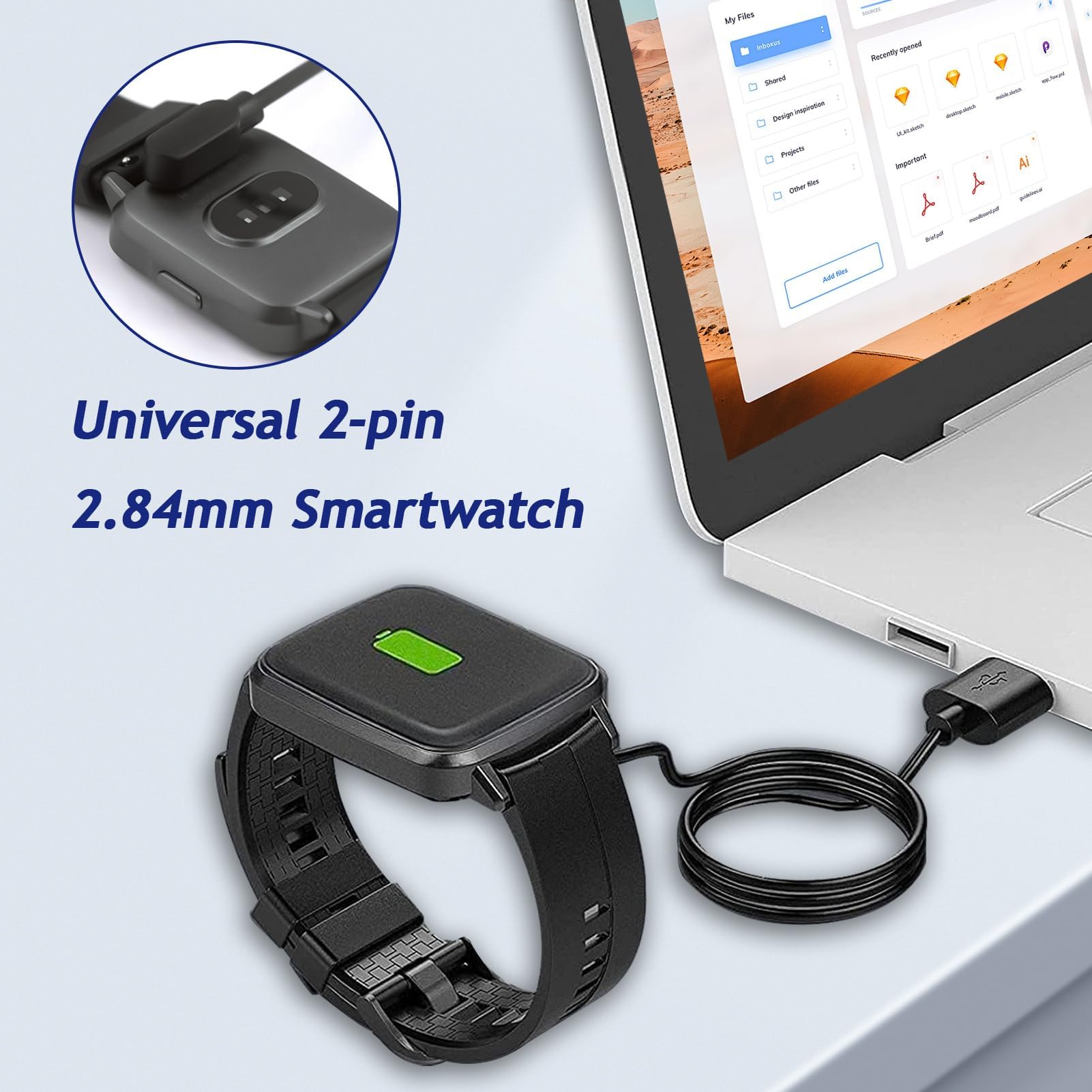Caricabatterie Magnetico Universale Per Smartwatch | 2 Pezzi USB Con Spaziatura 2,84 Mm - 2