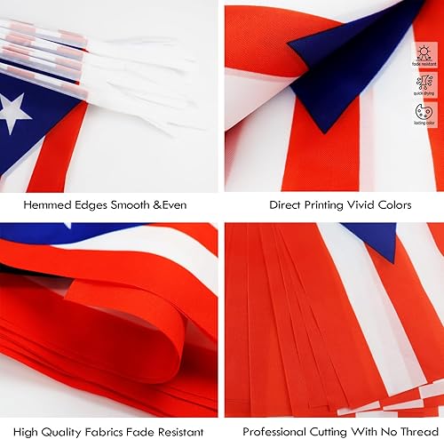 Miniatura 3 de Banderín de bandera de Puerto Rico  38 banderas, 42 pies pequeñas mini banderas puertorriqueñas para decoración de campo, escuela, fiesta, eventos