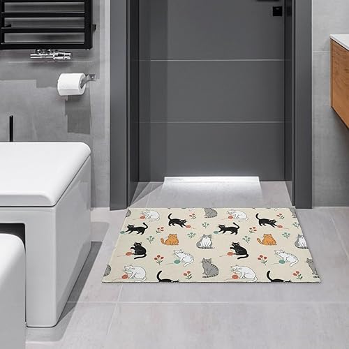 Miniatura 2 de Water Absorbent Bathroom Carpet with Non Slip Backing, Comfortable Beige Cat and Lightweight Floor Mats for Office, Entryway Use