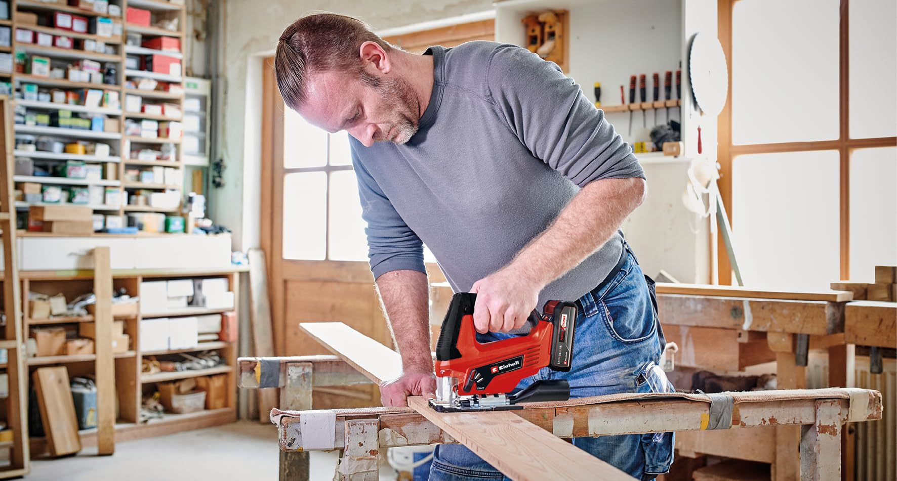 Einhell Bohrschrauber TE-CD 18/40 Li + Winkelschleifer TC-AG 18/115 Li + Stichsäge TC-JS 18 Li Power X-Change (18 V, inkl. 1 x 4,0 Ah Akku, Ladegerät, Etui)