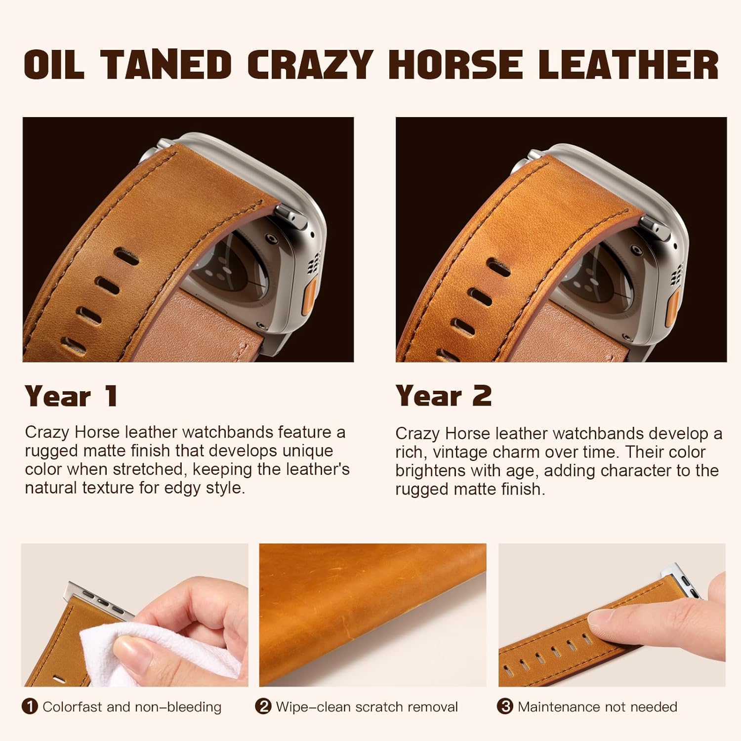 Easuny Leather Bands Compatible with Apple Watch Ultra 2 3/Ultra Band 49mm 44mm 45mm 46mm 42mm Men, Top Grain Genuine Leather Strap for iWatch Series 11 10 9 8 7 6 5 4 SE3 SE2 SE 3 2 1 - Image 6