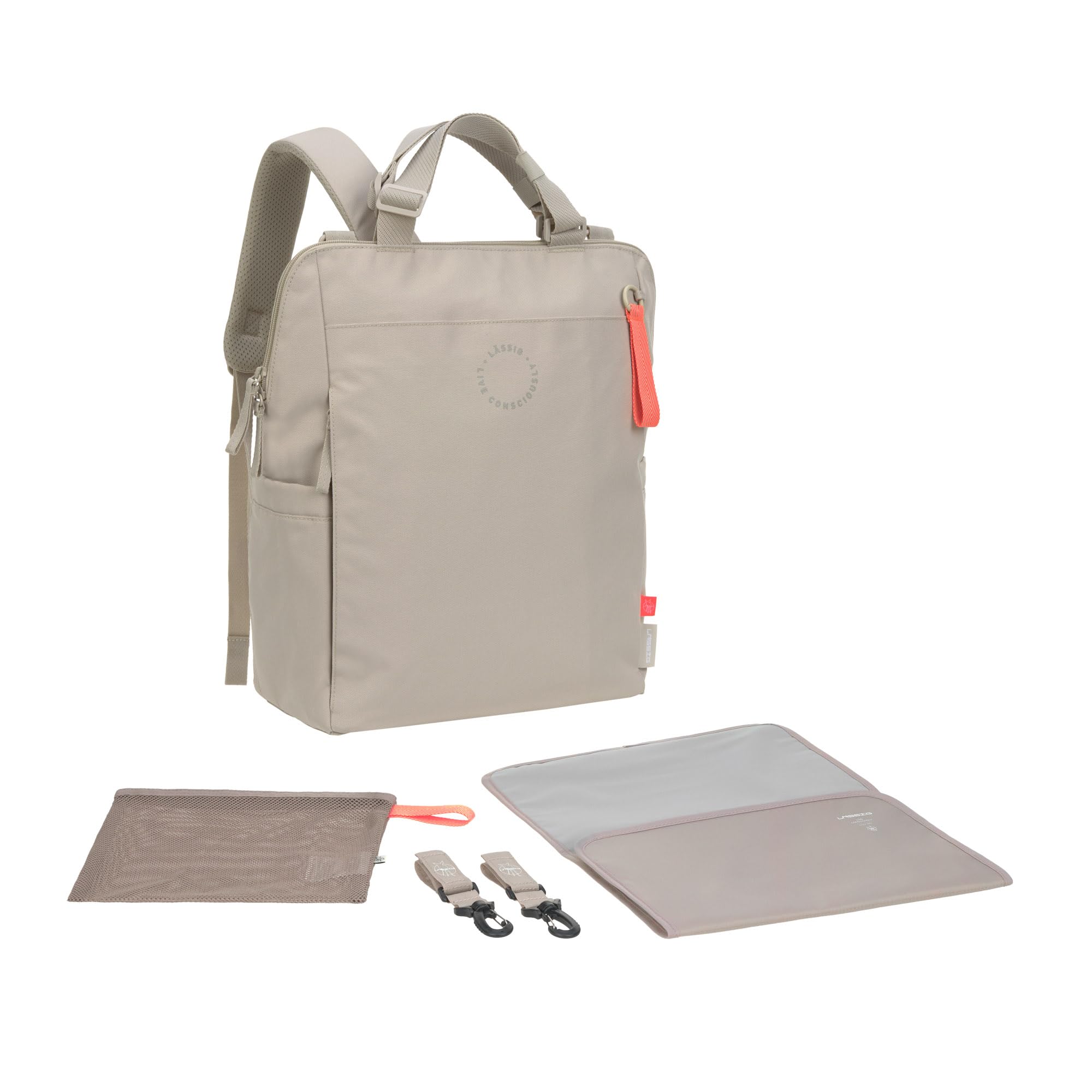 LÄSSIG Baby Wickelrucksack Wickeltasche mit Wickelunterlage, Kinderwagenbefestigung, Netztasche/GRE Conversion Backpack