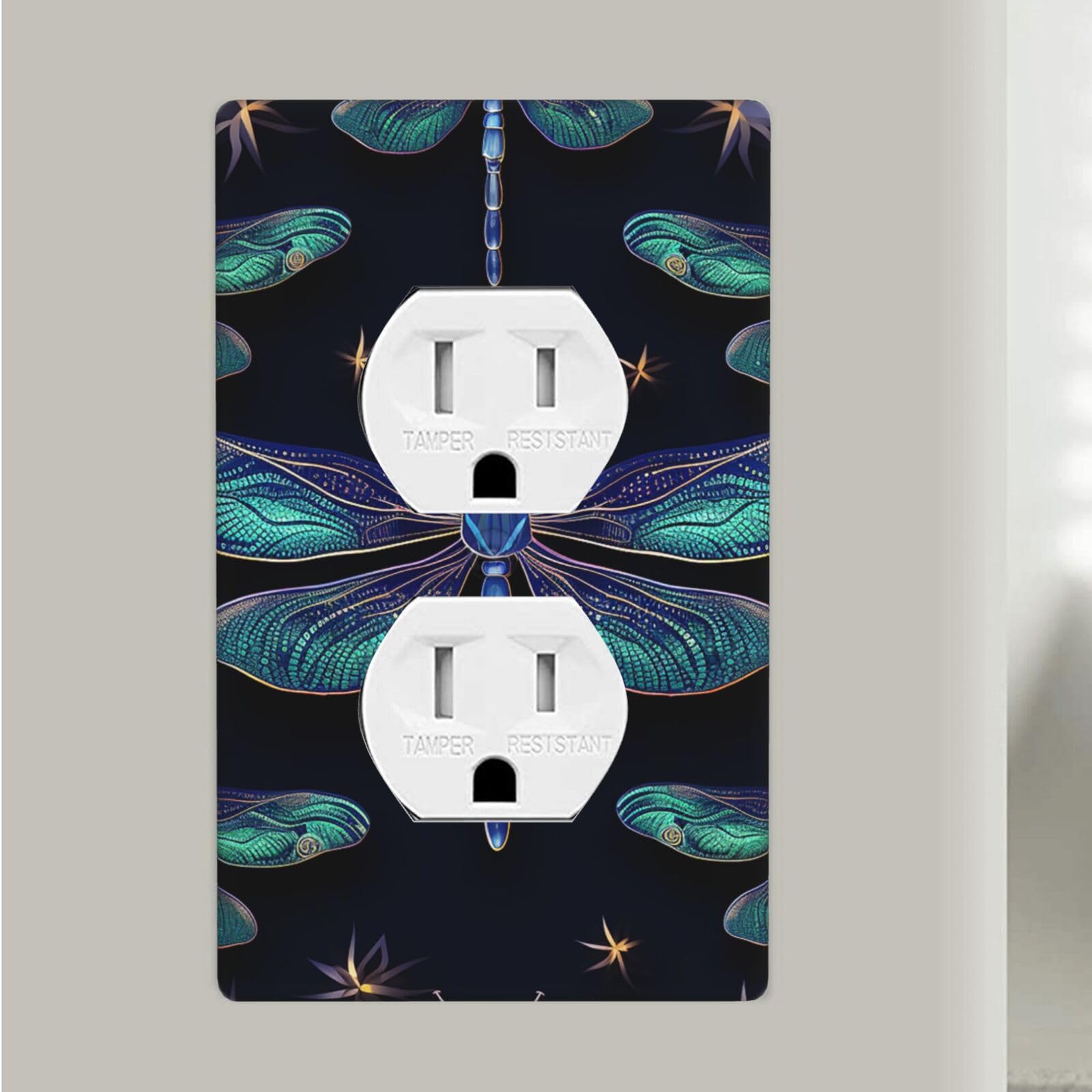 Dragonfly Pattern Dark Blue Duplex Receptacle Outlet Covers, 1-Gang Standard Size Wall Plates Unbreakable Polycarbonate Electrical Switchplate Cover Faceplate For Bathroom Kitchen Decor