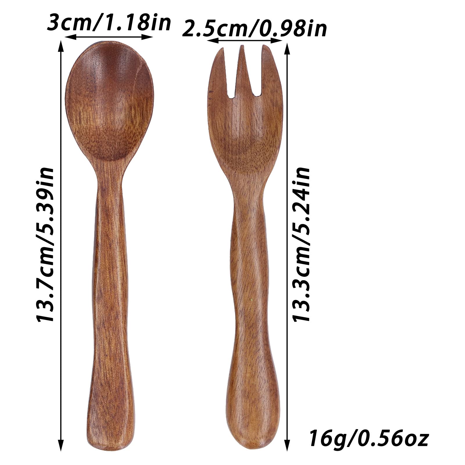 Restokki 2 Pcs Wooden Spoon Fork Set Reusable Salad Servers Reusable Kitchen Flatware for Home Travel