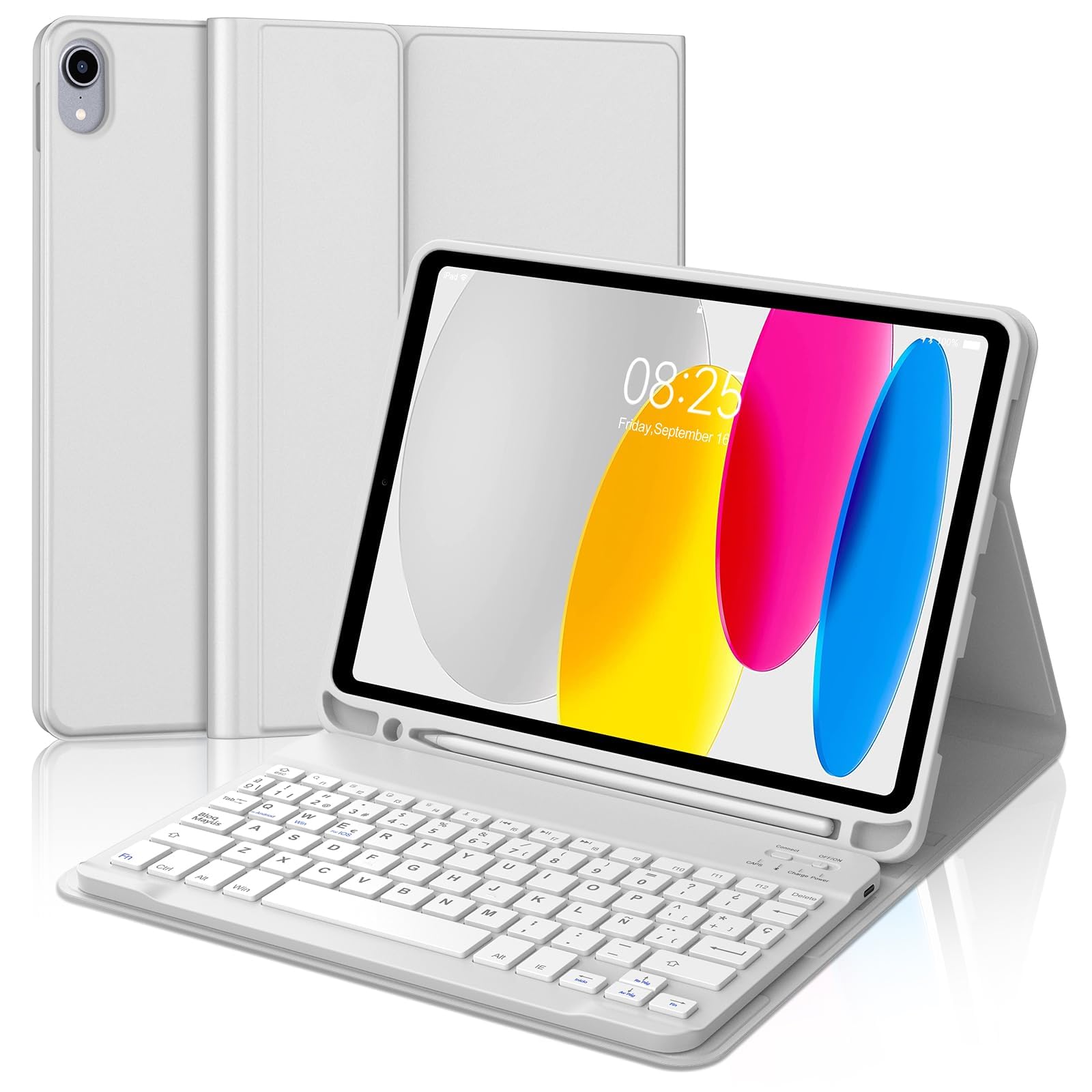IVEOPPE Teclado iPad 10/11 Generación, Funda Teclado Español Ñ Desmontable Inalámbrico Bluetooth para iPad 10Generación 2022/11 Generación A16 2025 (10.9/11 Pulgada), Gris Claro