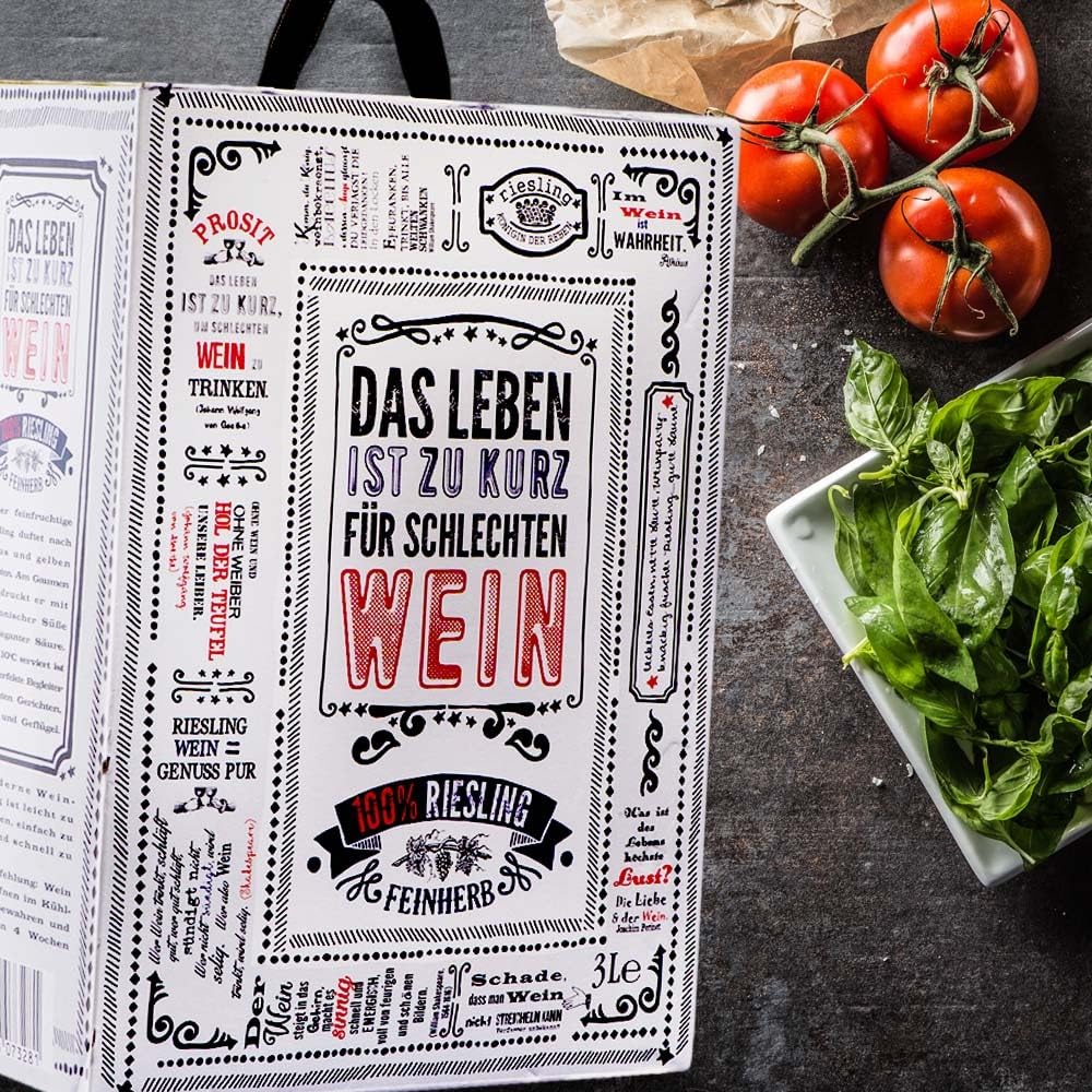 Riesling QbA, feinherb, Bag-in-Box, sortenreines Weinpaket + VINOX Winecards (4x3,0l)