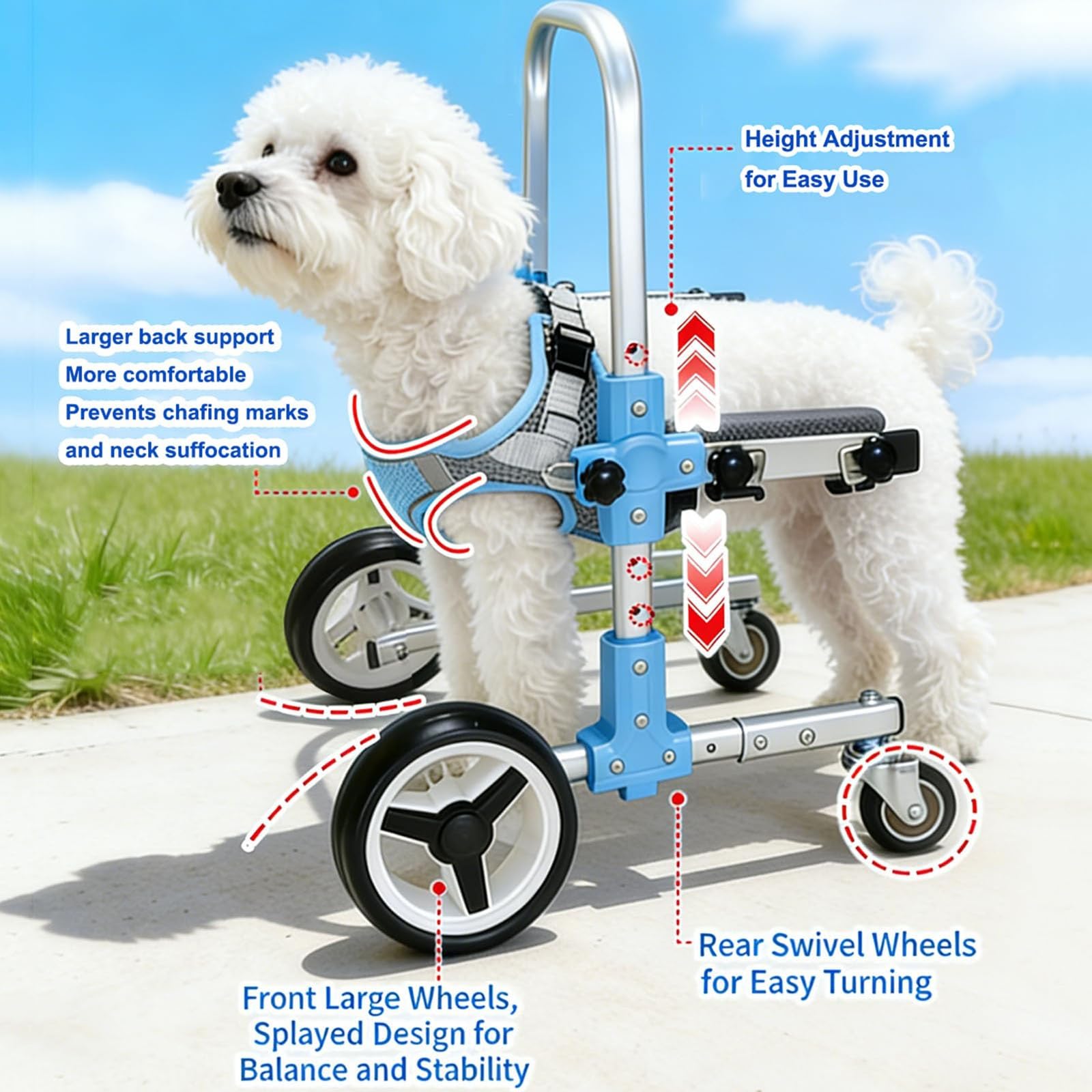 Carrellino Leggero Per La Mobilità Degli Animali – Carrozzina Regolabile A 4 Ruote Per Cani (Zampe Anteriori E Posteriori) – Ideale Per Cani E Gatti Disabili, Invalidi O Infortunati(S)