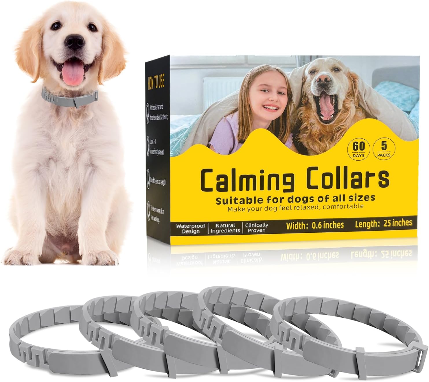5-Pack Calming Dog Collars with Pheromones: 60-Day Stress Relief for All Sizes (Gray) 5-Pack Calming Dog Collars with Pheromones: 60-Day Stress Relief for All Sizes (Gray)