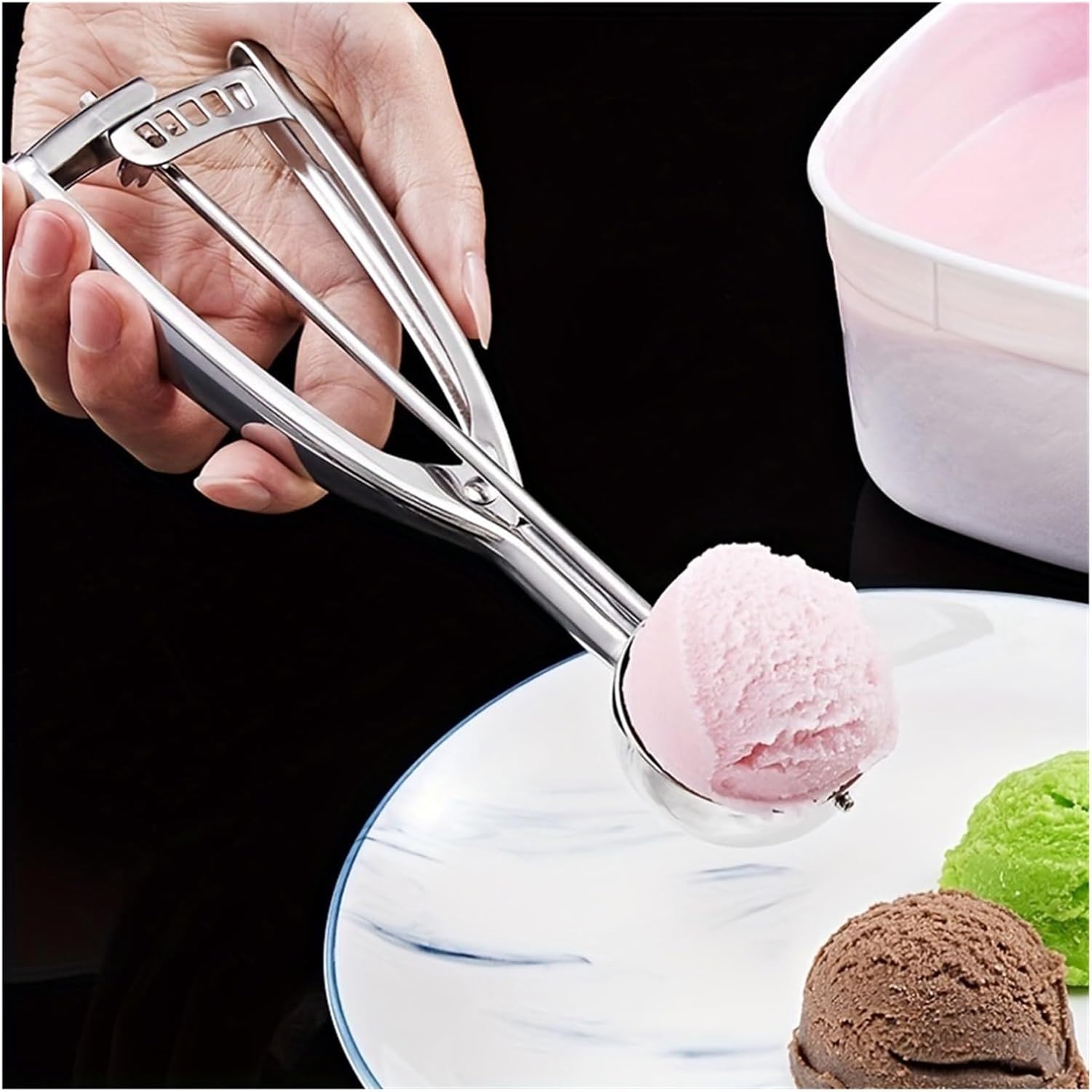 3pcs Ice Cream Scoop Stainless Steel Fruit Mold Scooper, Spring Handle Home Kitchen Accessories Gadgets